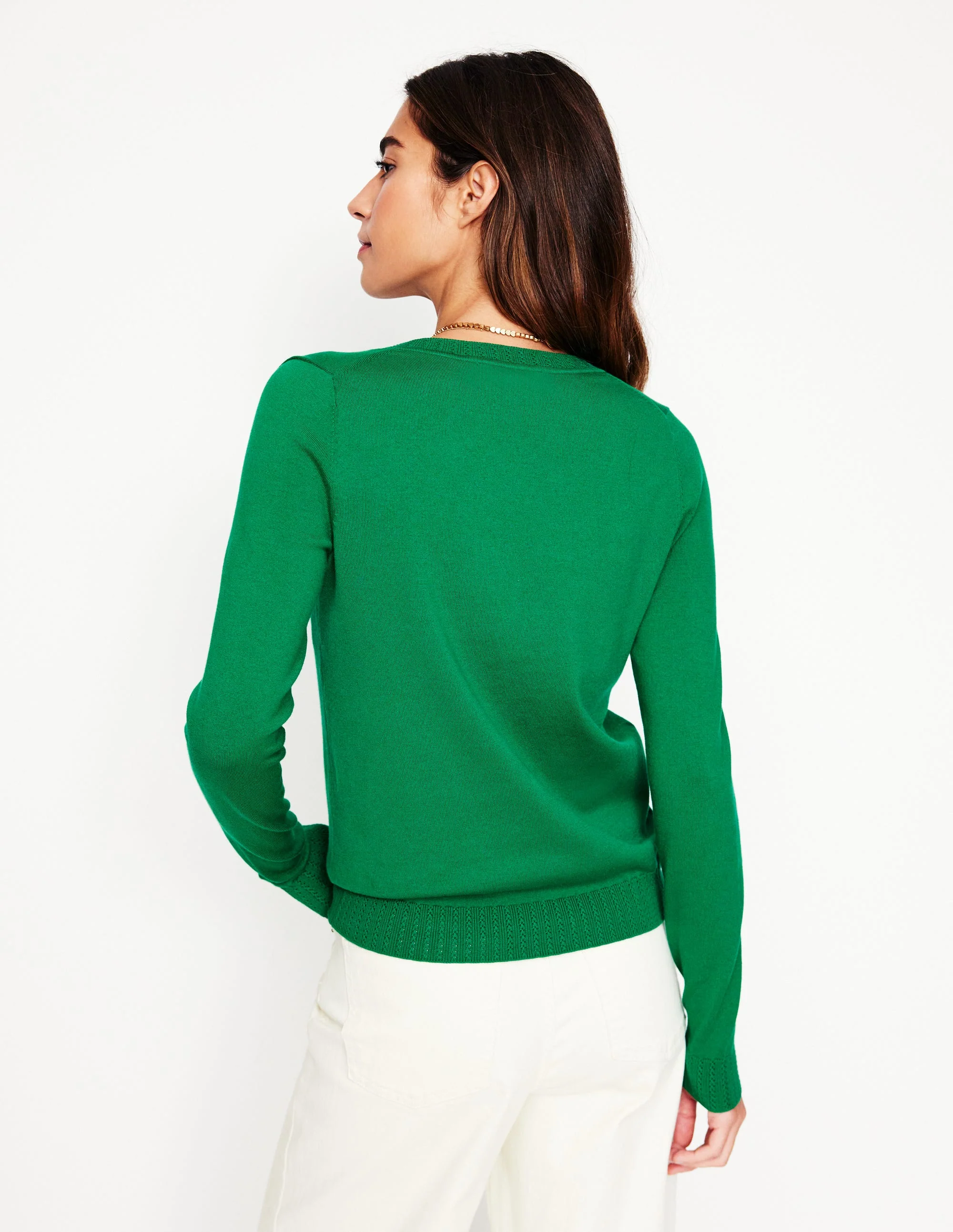 Emilia Baumwollpullover mit V-Ausschnitt-Grünes Tamburin - Image 3