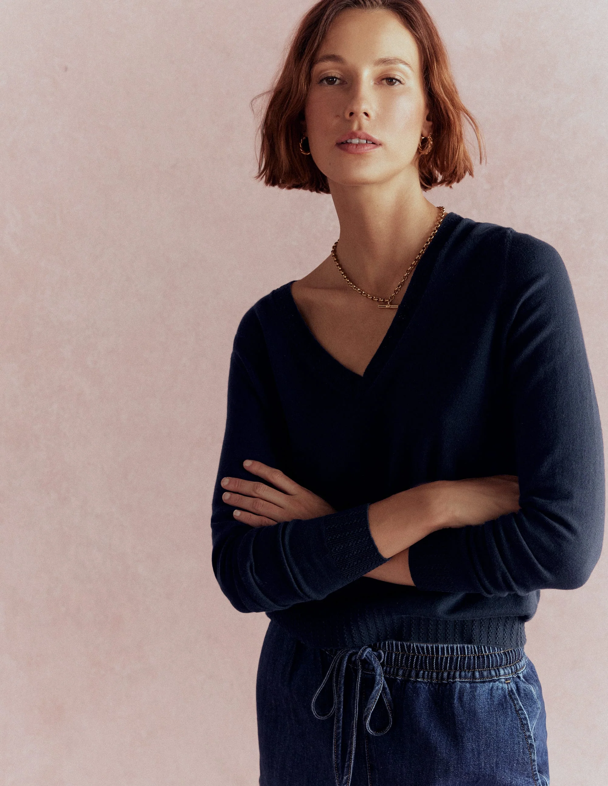 Emilia Baumwollpullover mit V-Ausschnitt-Marineblaue - Image 6