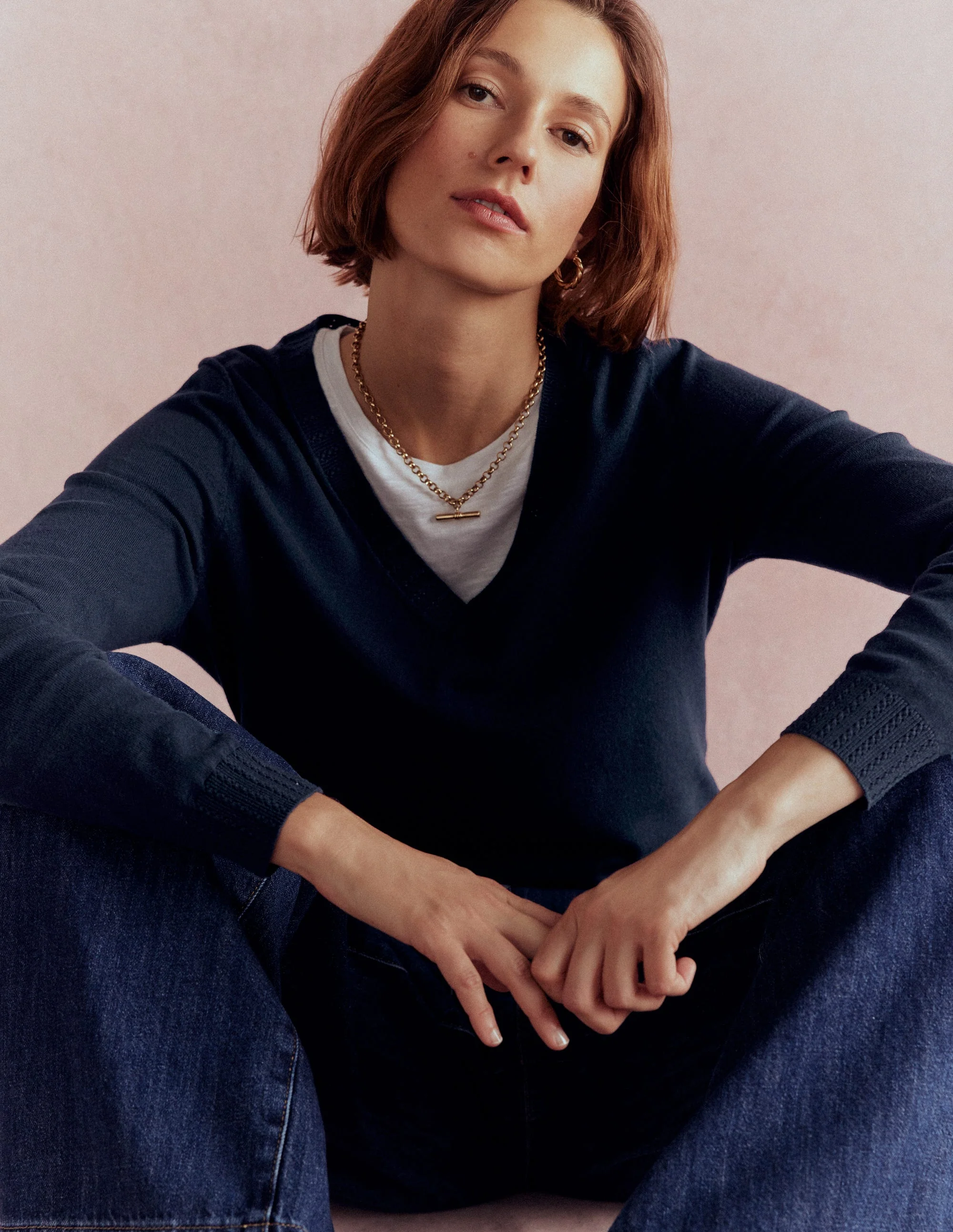 Emilia Baumwollpullover mit V-Ausschnitt-Marineblaue - Image 7