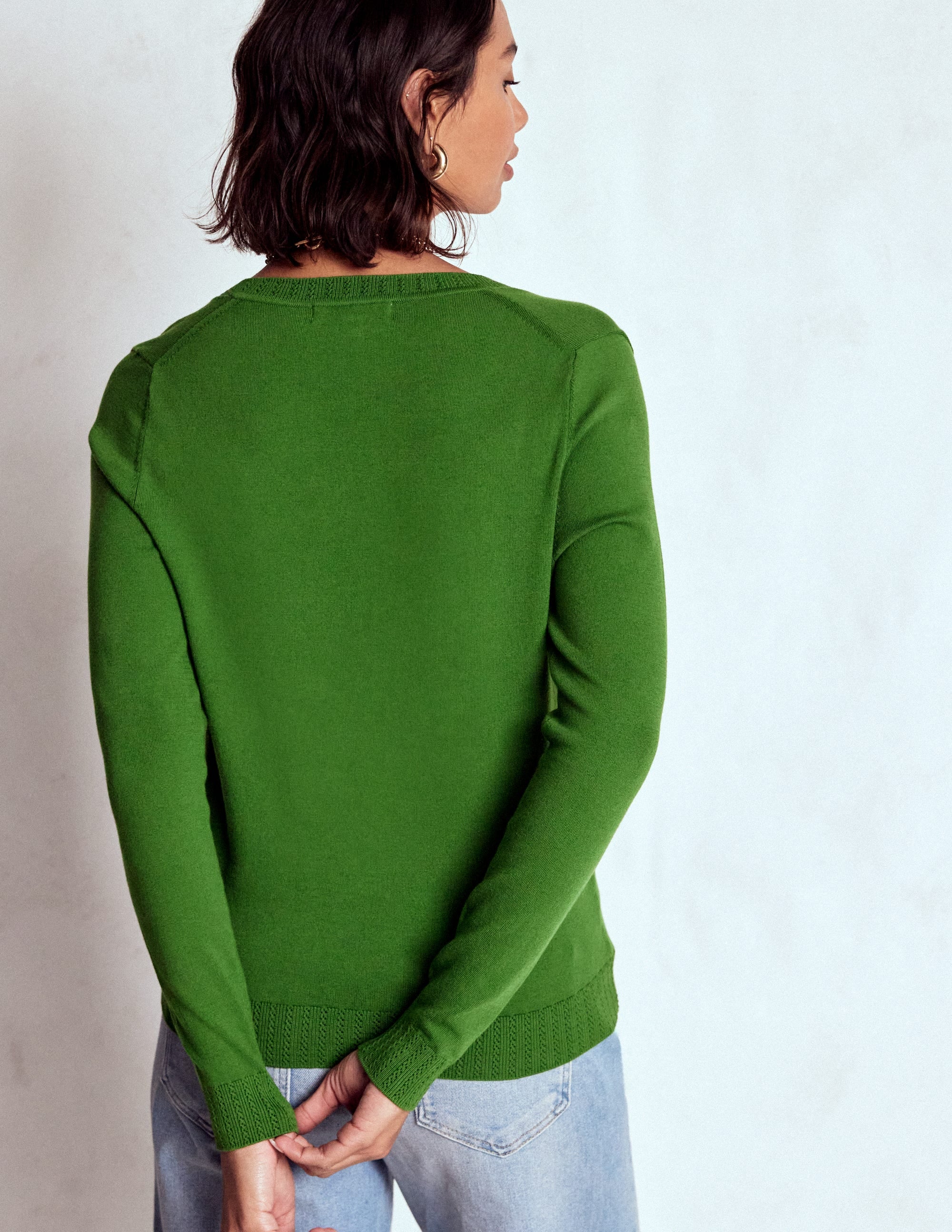 Emilia Baumwollpullover mit V-Ausschnitt-Promenadengrün - Image 3