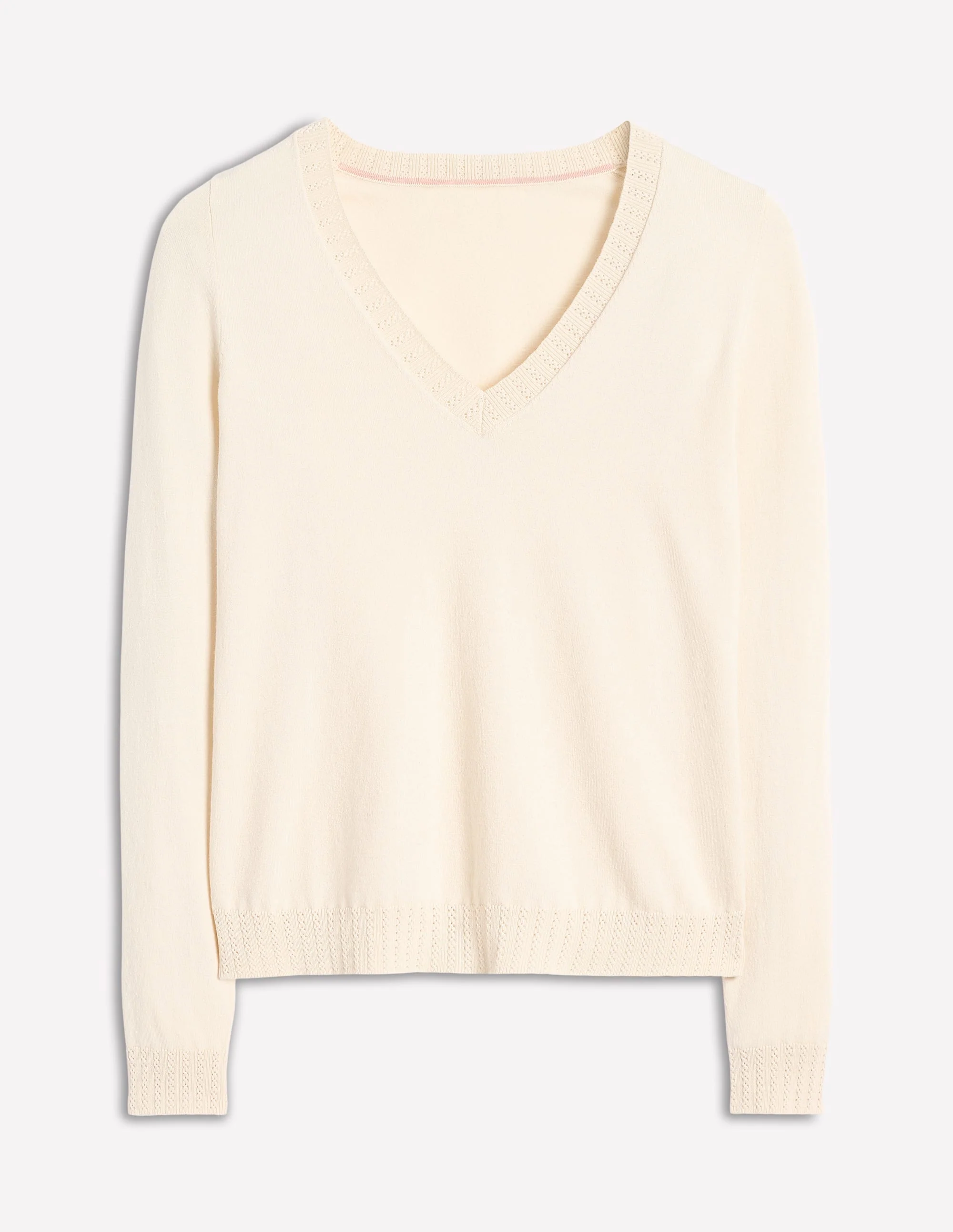 Emilia Baumwollpullover mit V-Ausschnitt-Warmes Naturweiß - Image 5