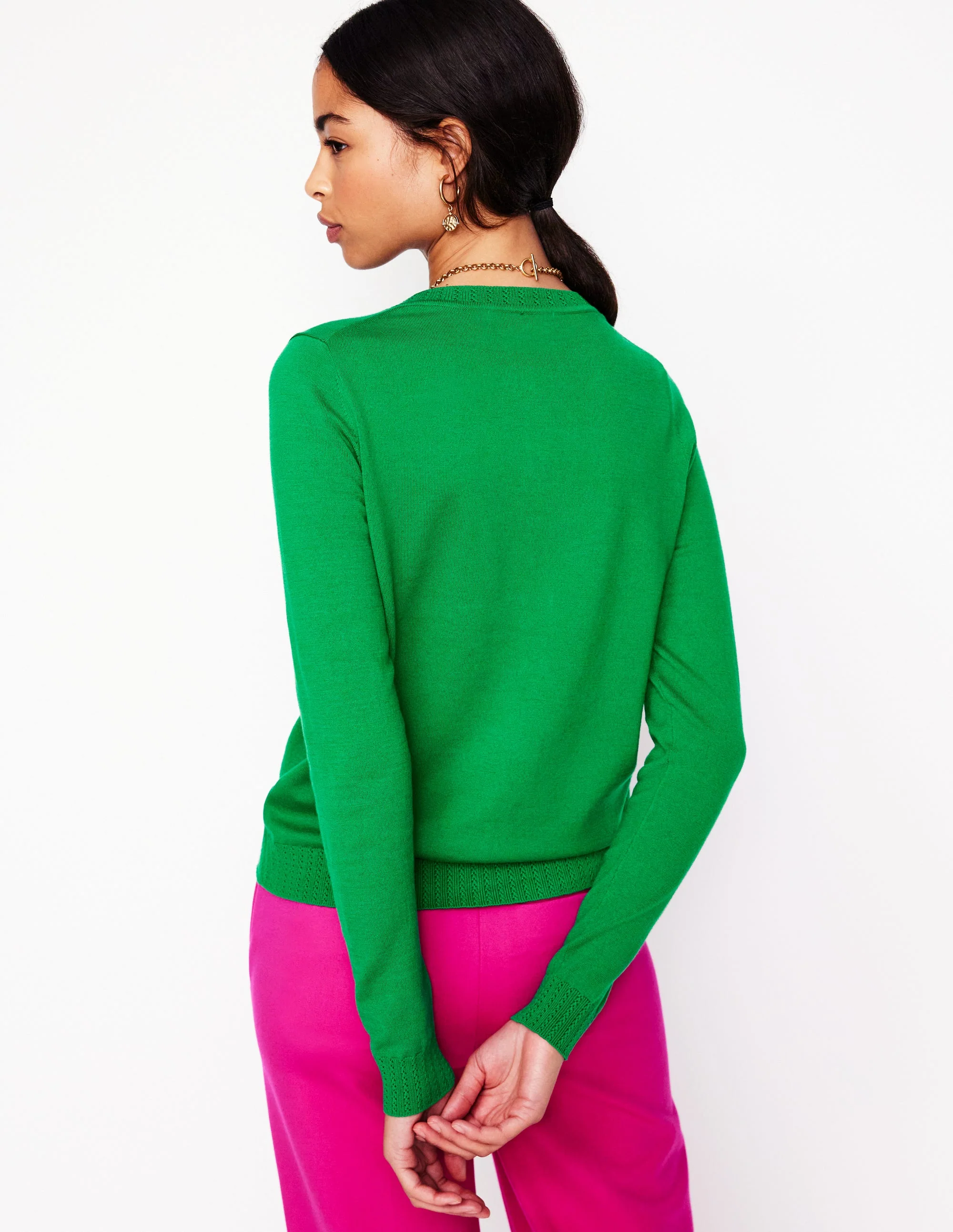 Emilia Baumwollstrickjacke mit Rundhalsausschnitt-Grünes Tamburin - Image 3