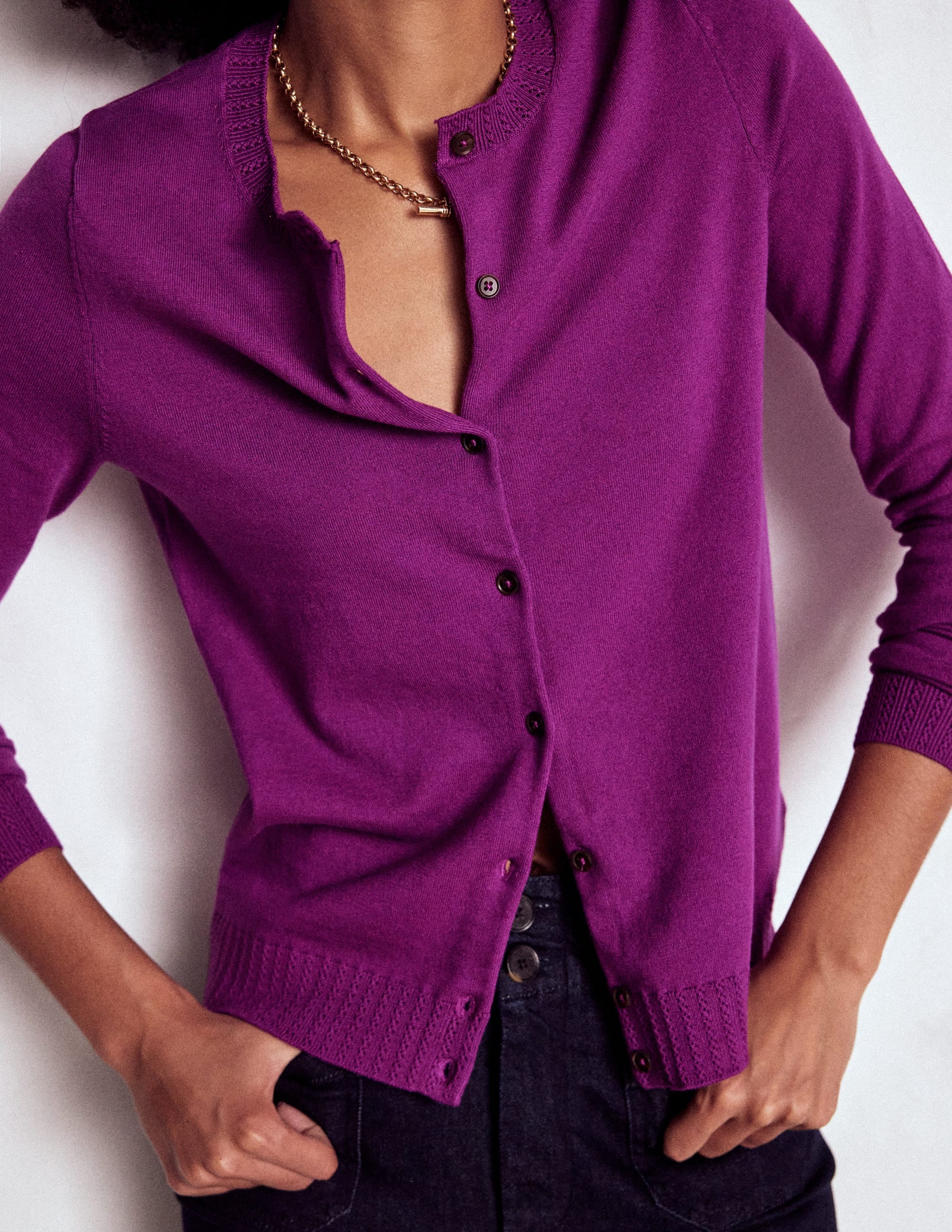 Emilia Baumwollstrickjacke mit Rundhalsausschnitt-Königliches Lila - Image 2