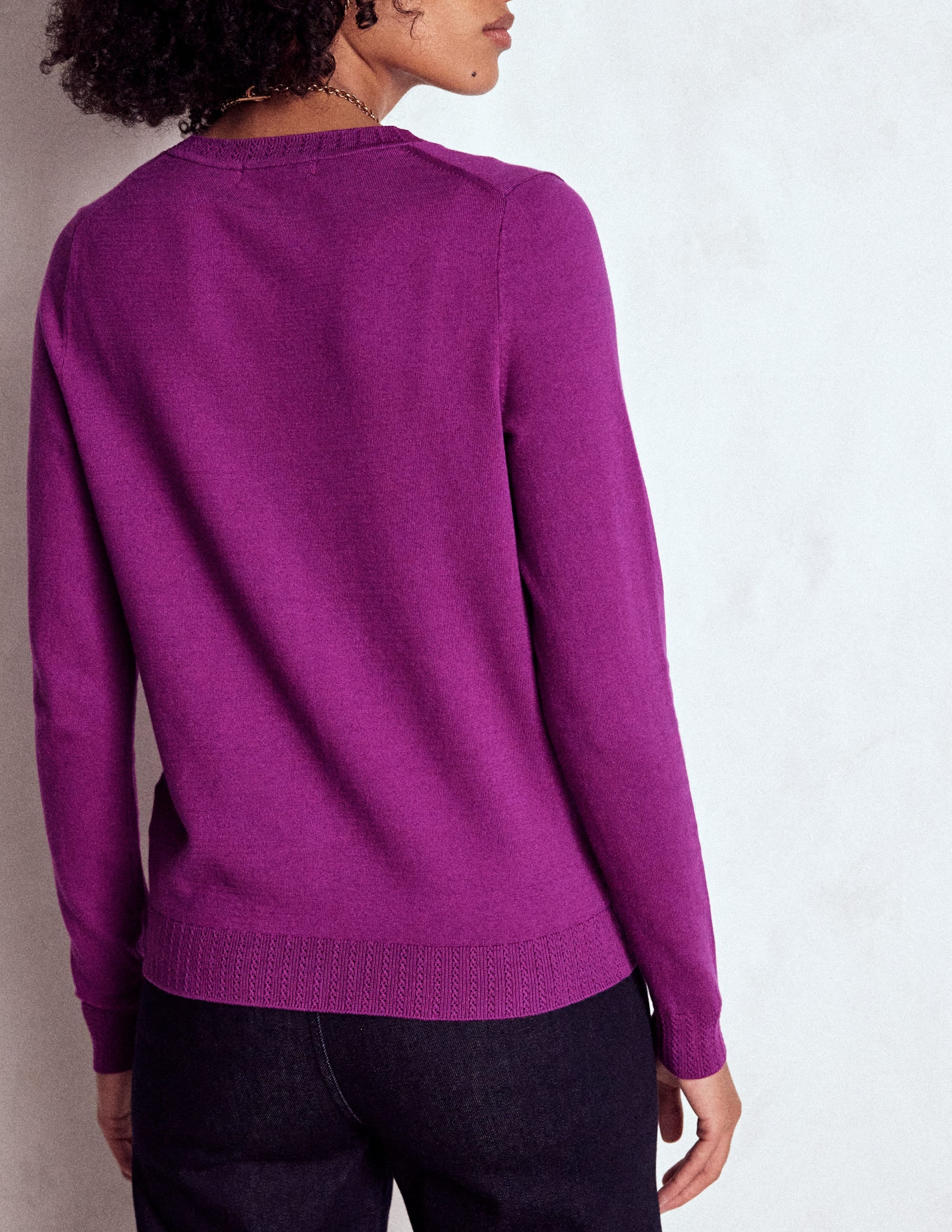 Emilia Baumwollstrickjacke mit Rundhalsausschnitt-Königliches Lila - Image 3