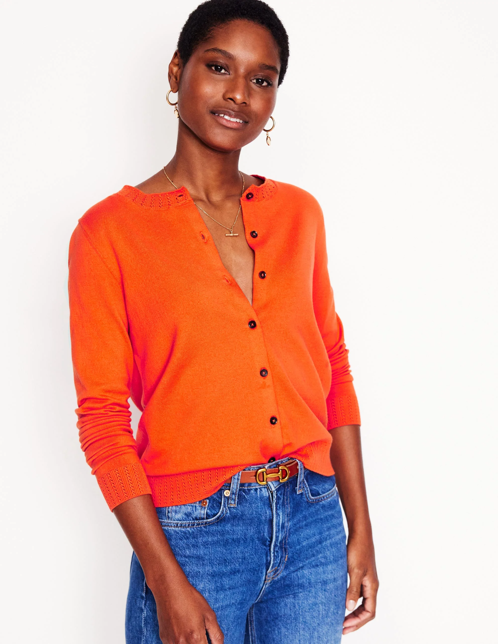 Emilia Baumwollstrickjacke mit Rundhalsausschnitt-Mandarinenorange
