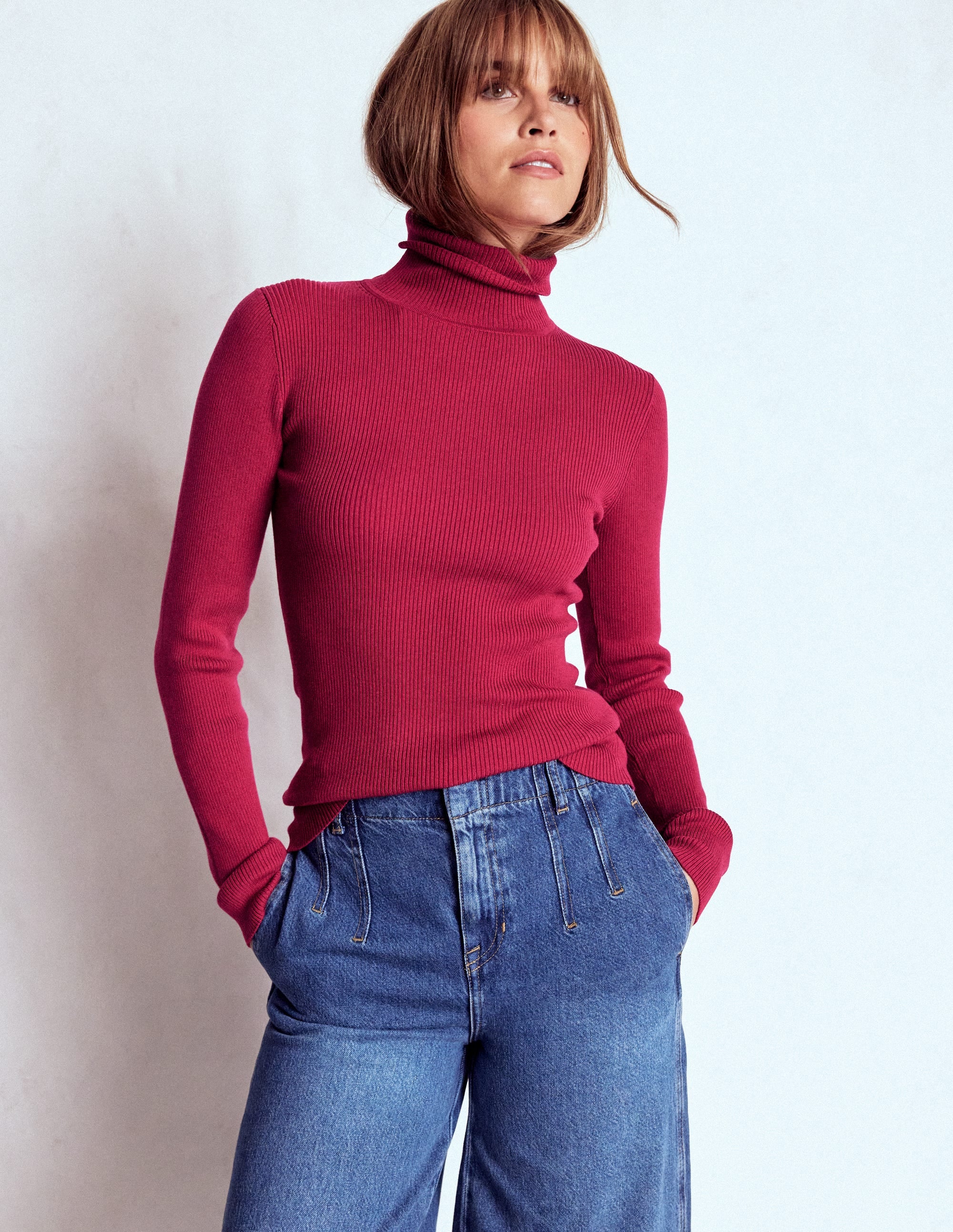 Emilia Rollkragenpullover aus Baumwolle-Leuchtende Kirsche - Image 3