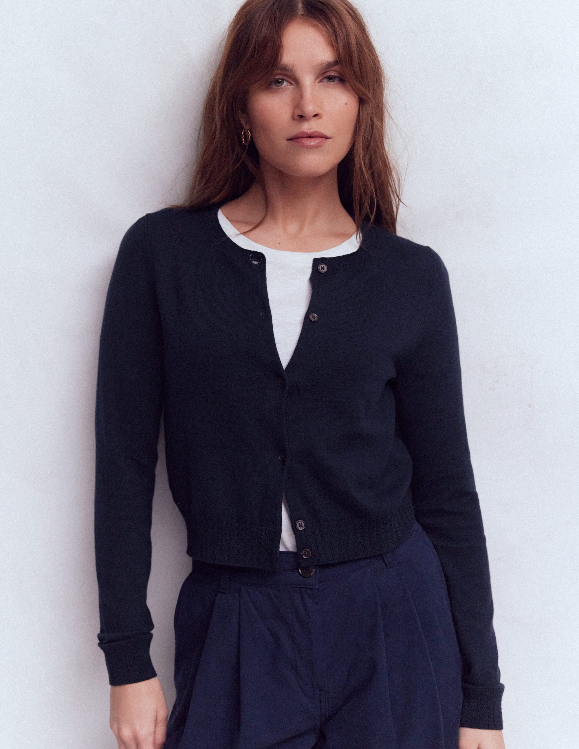 Emilia Verkürzte Baumwollstrickjacke-Marineblau