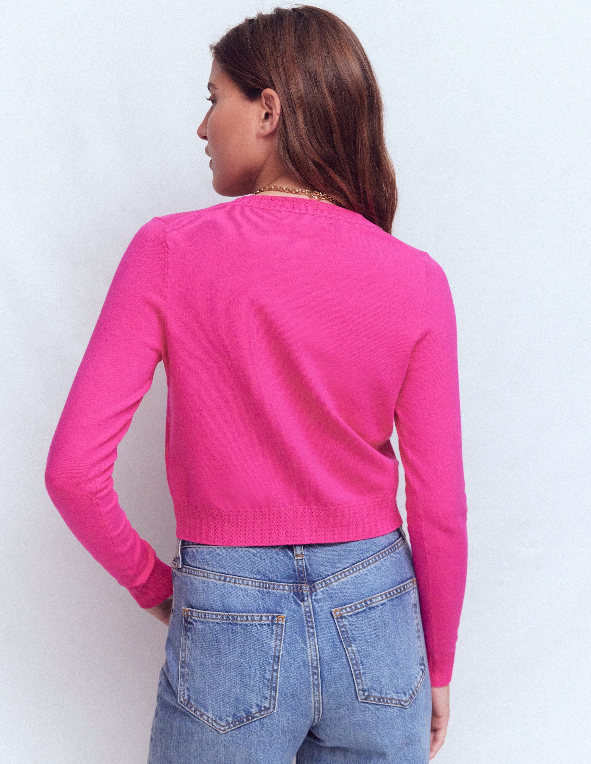 Emilia Verkürzte Baumwollstrickjacke-Rosarot - Image 3