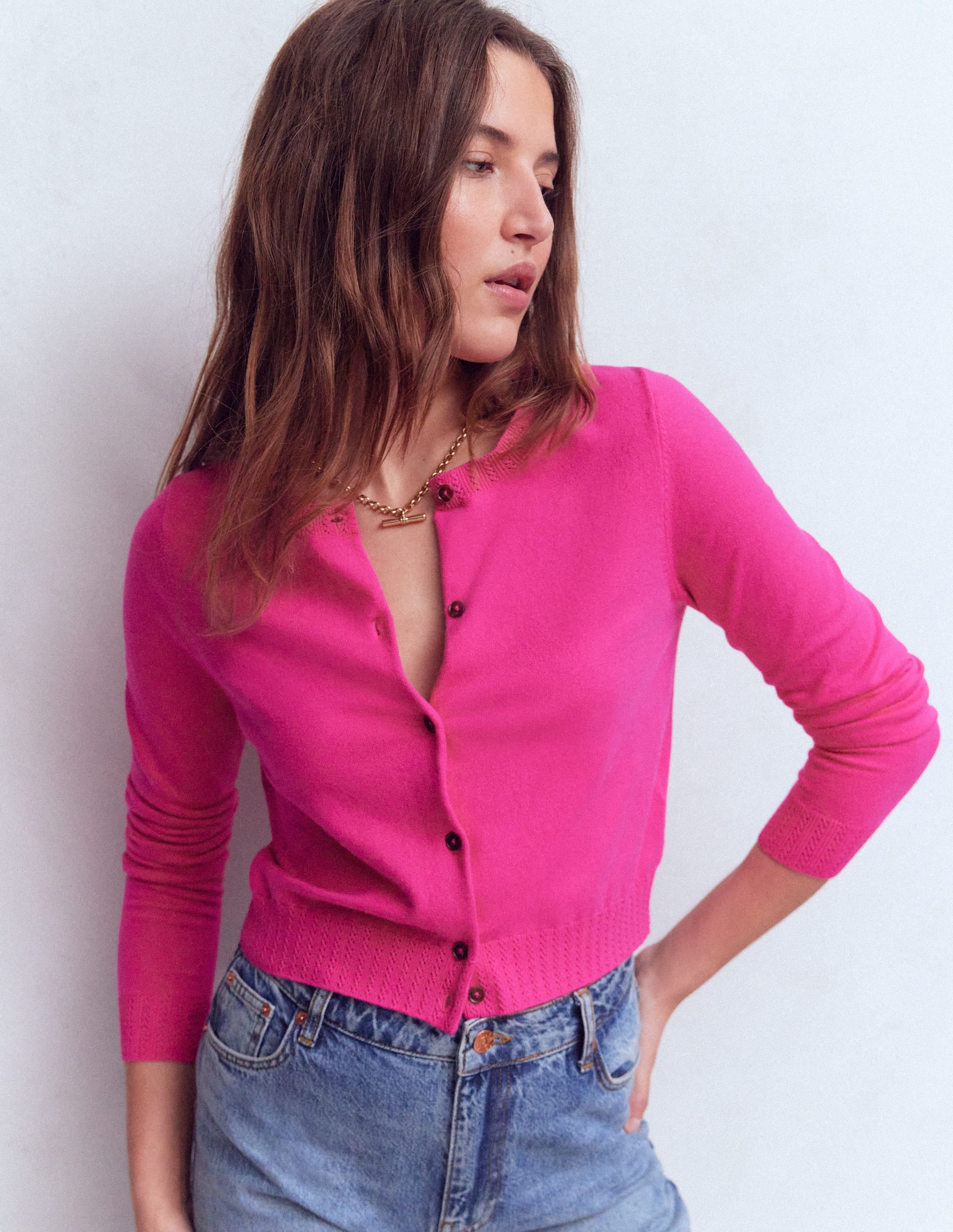 Emilia Verkürzte Baumwollstrickjacke-Rosarot - Image 4