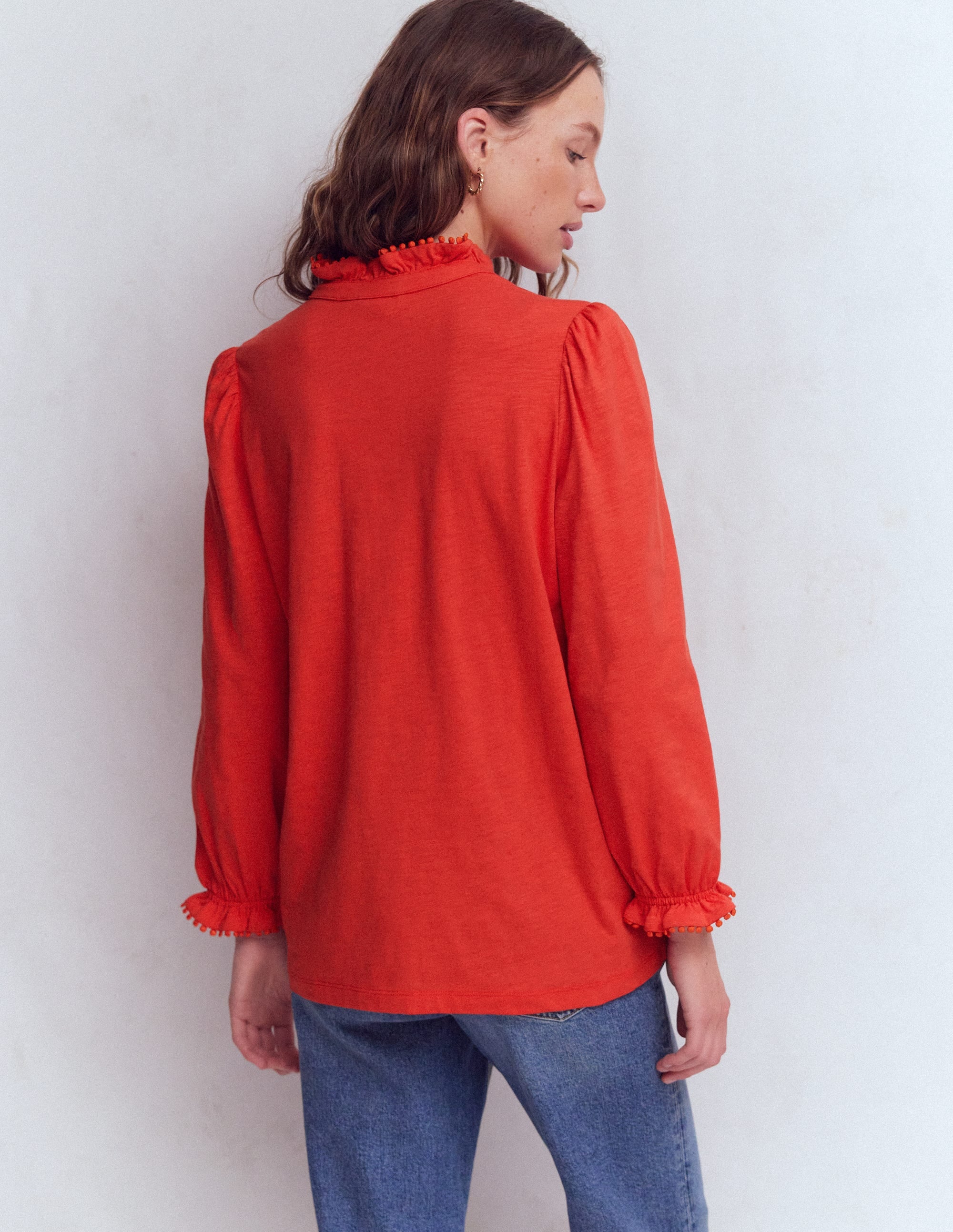 Emily Rüschenhemd mit Bommelbesatz-Blutorange - Image 3