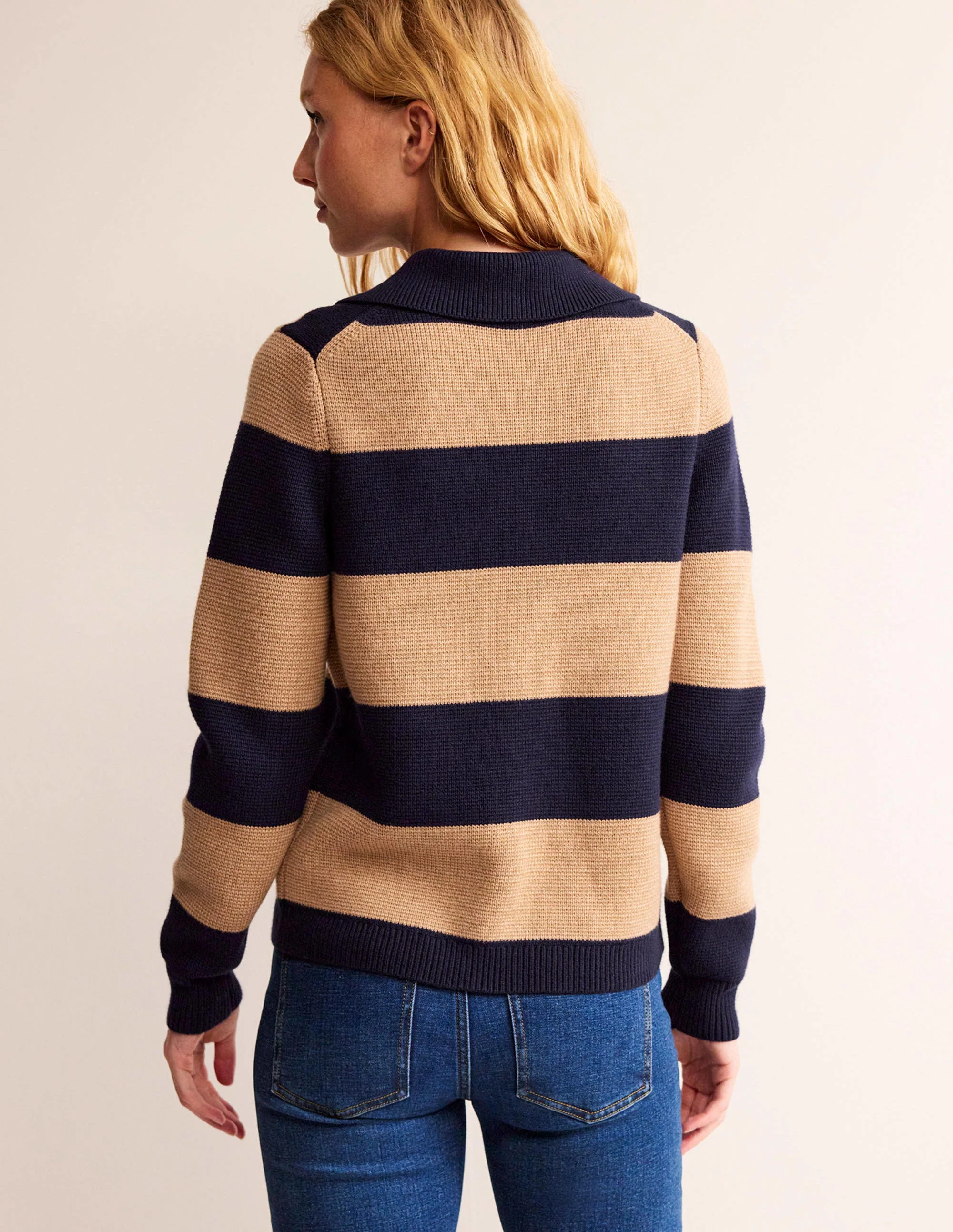 Emily Strickjacke aus Wollmischgewebe-Marineblau und Kamelbraun Meliert - Image 3