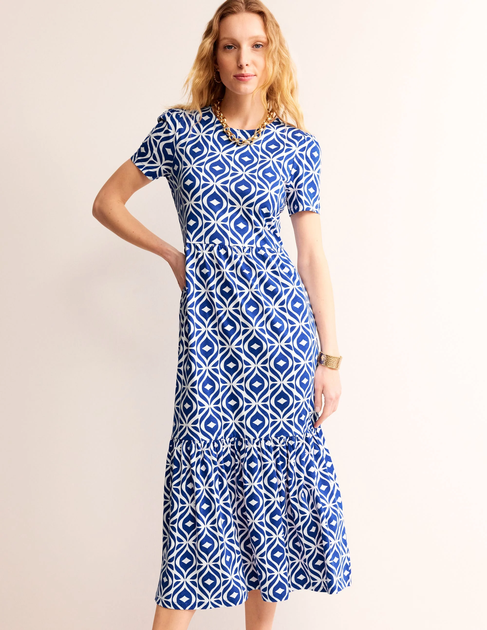 Emma Gestuftes Jersey-Midikleid-Surf the Web, Diamond Wave - Image 4