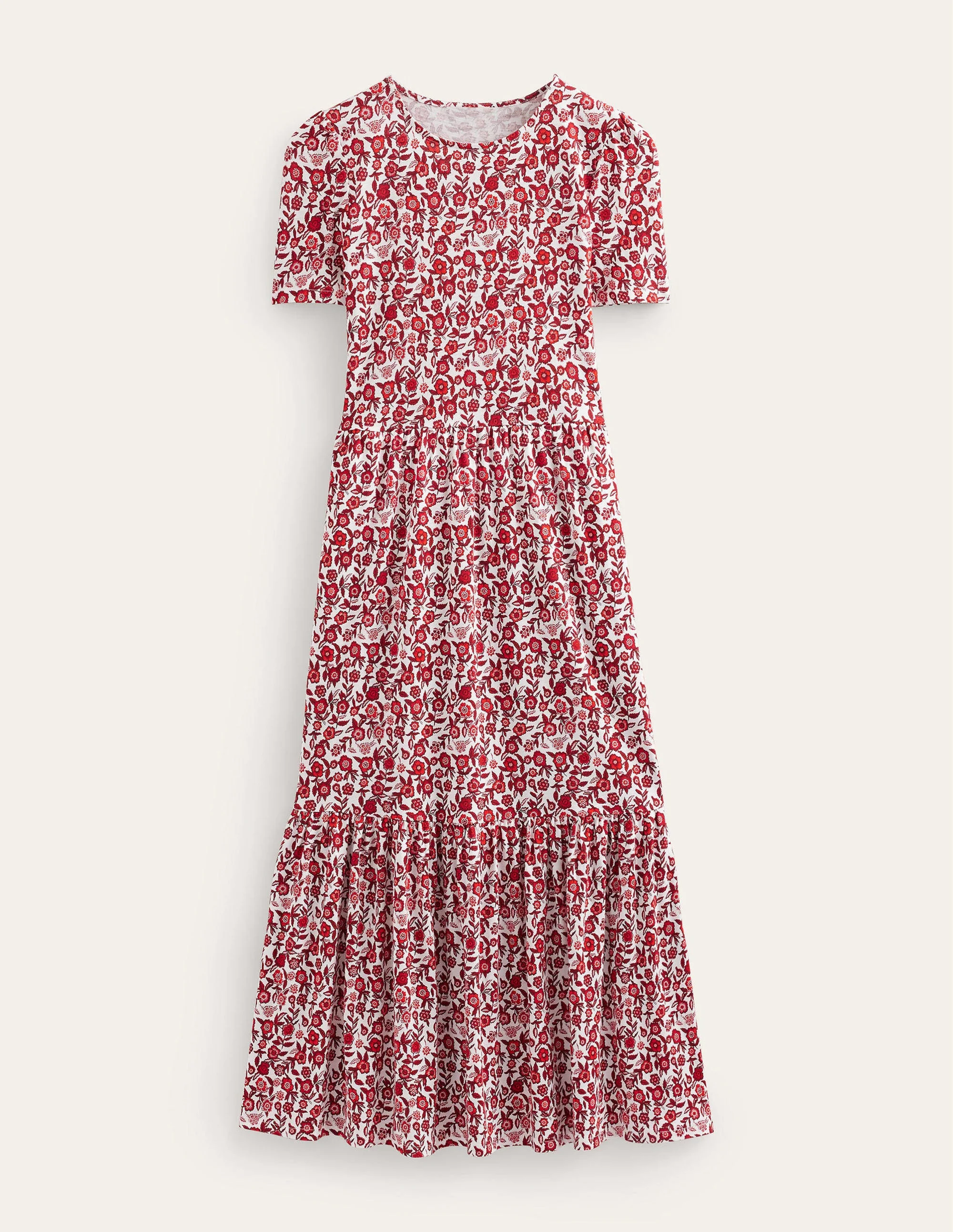 Emma Gestuftes Jersey-Midikleid-Weihnachtssternrot, Stiefmütterchen - Image 6