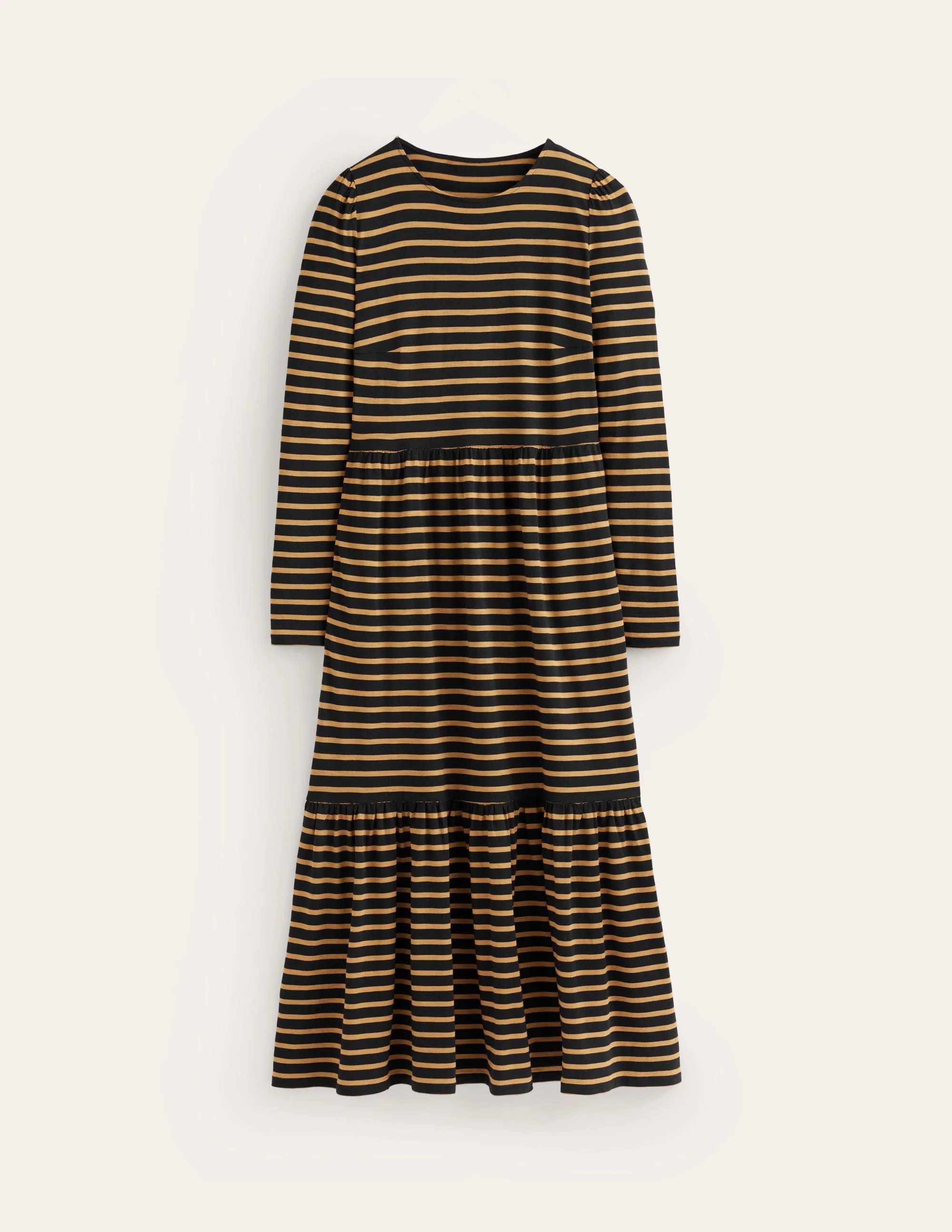 Emma Langärmeliges Jerseykleid-Kamelbraun, Schwarz Gestreift - Image 5