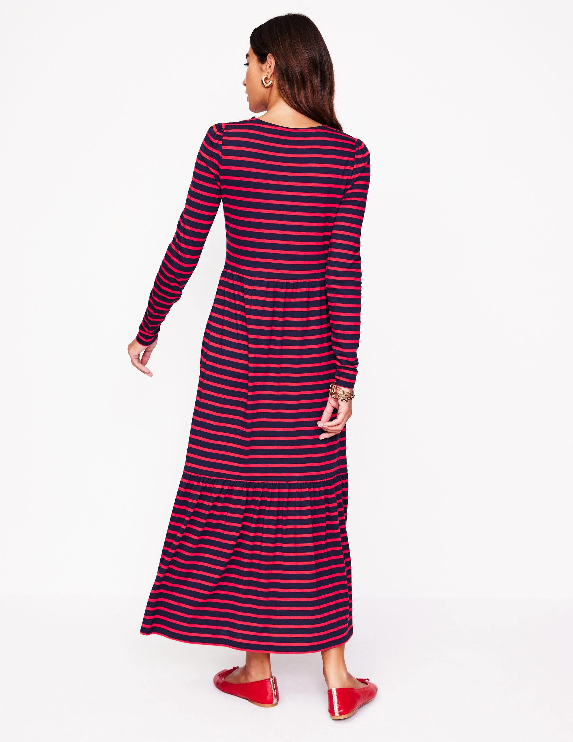 Emma Langärmeliges Jerseykleid-Marineblau, Rouge-Rot Gestreift - Image 3