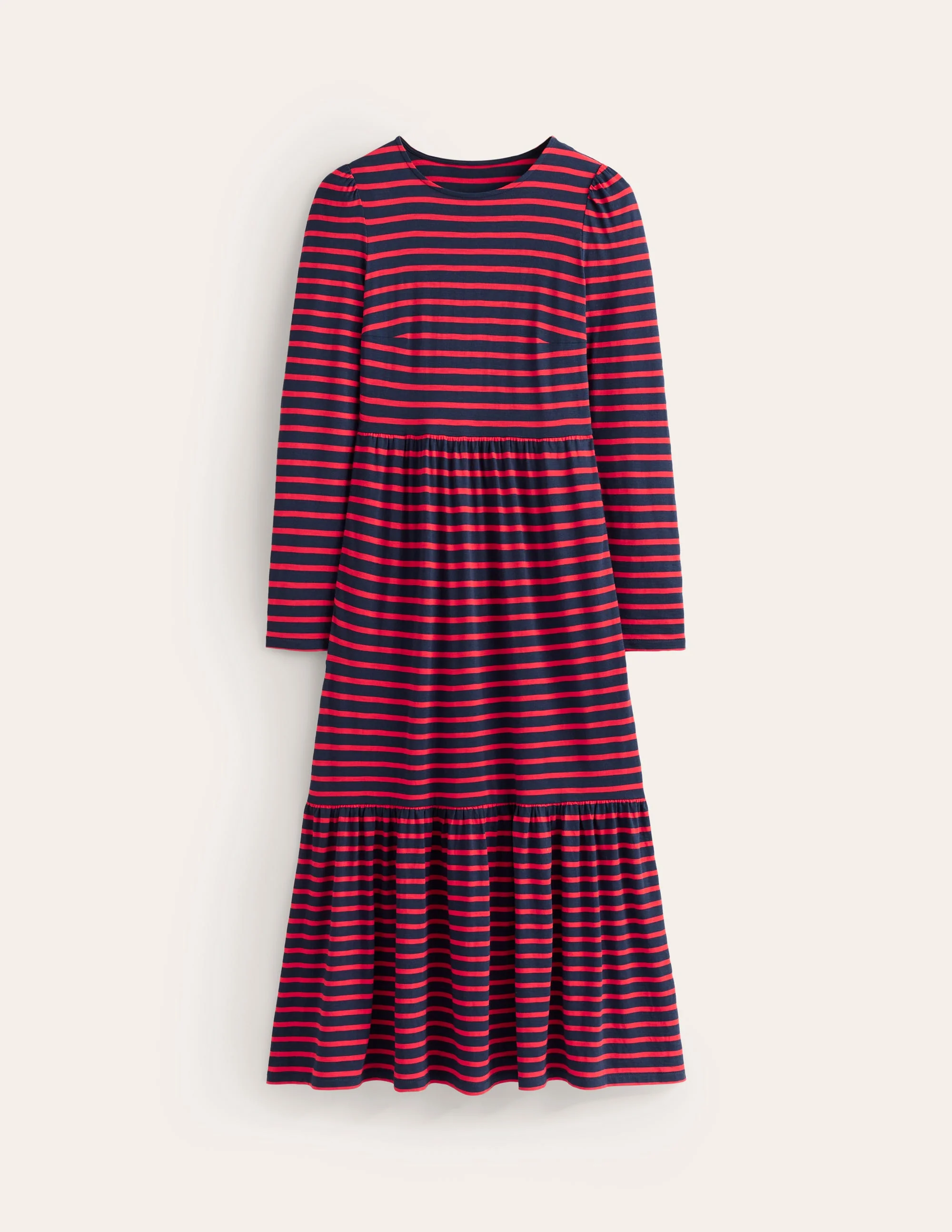 Emma Langärmeliges Jerseykleid-Marineblau, Rouge-Rot Gestreift - Image 5
