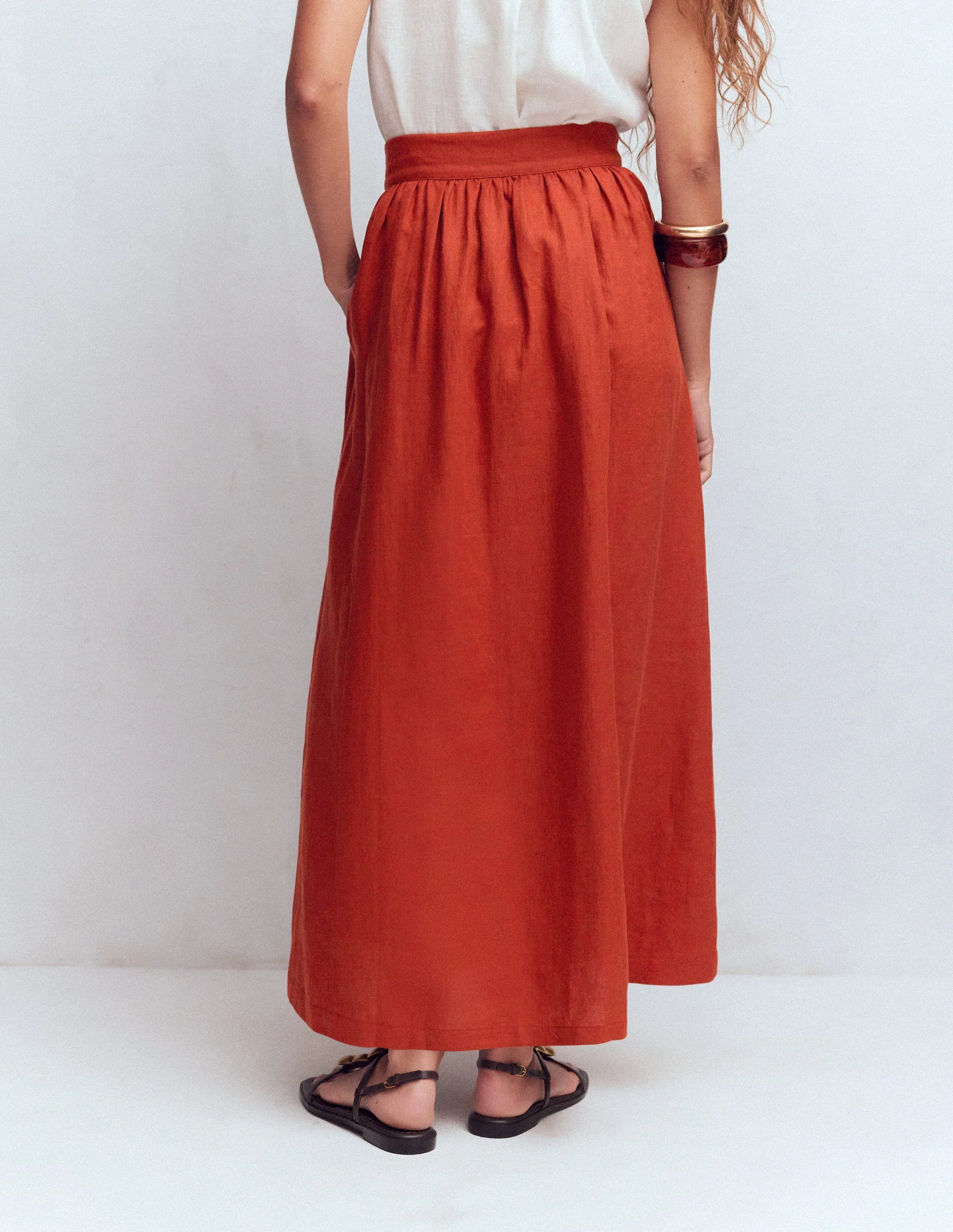 Emma Maxirock aus Leinen-Braun-Orange - Image 7