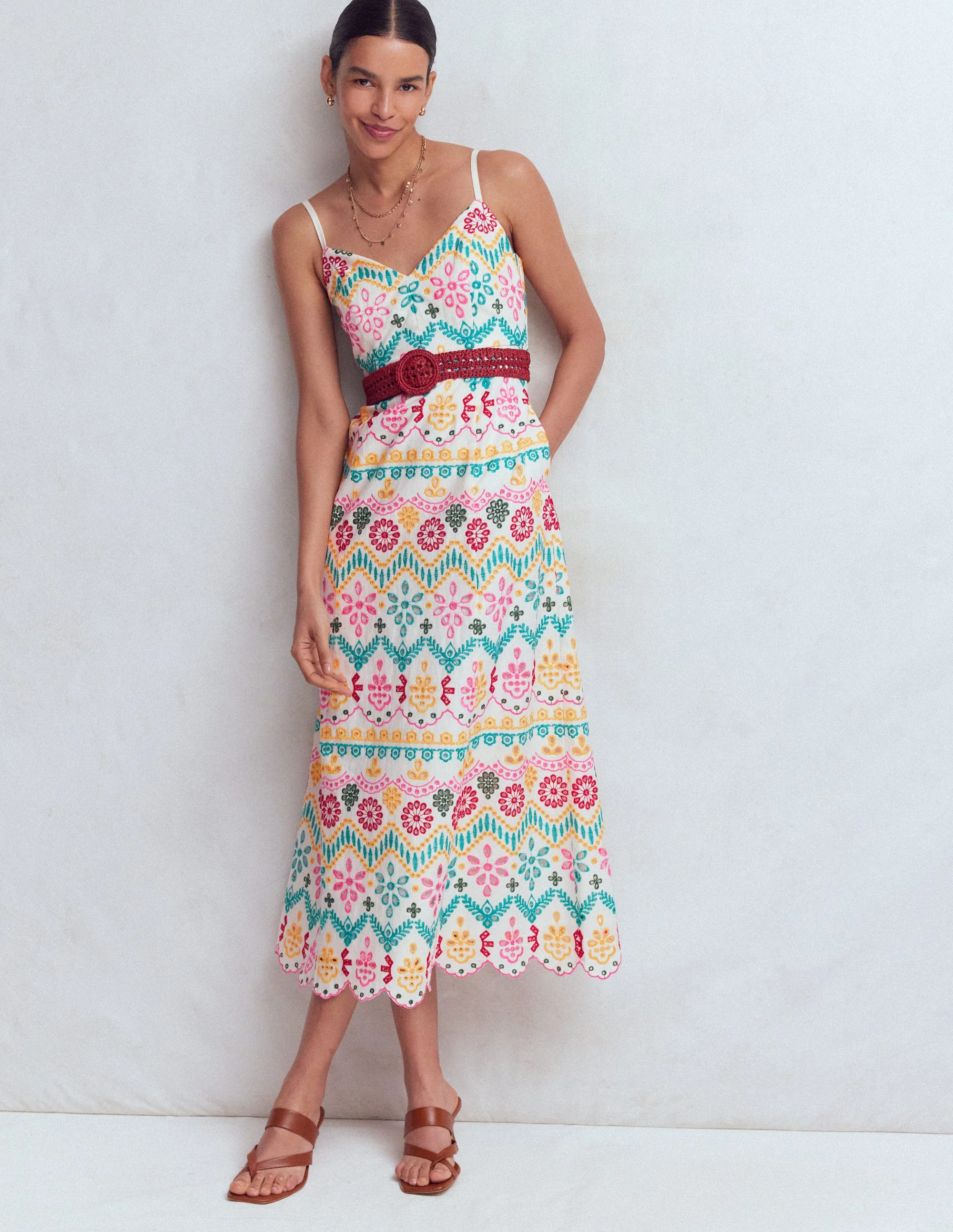 Empire-Kleid aus Leinen mit Lochstickerei-Bunt Lochstickerei - Image 5