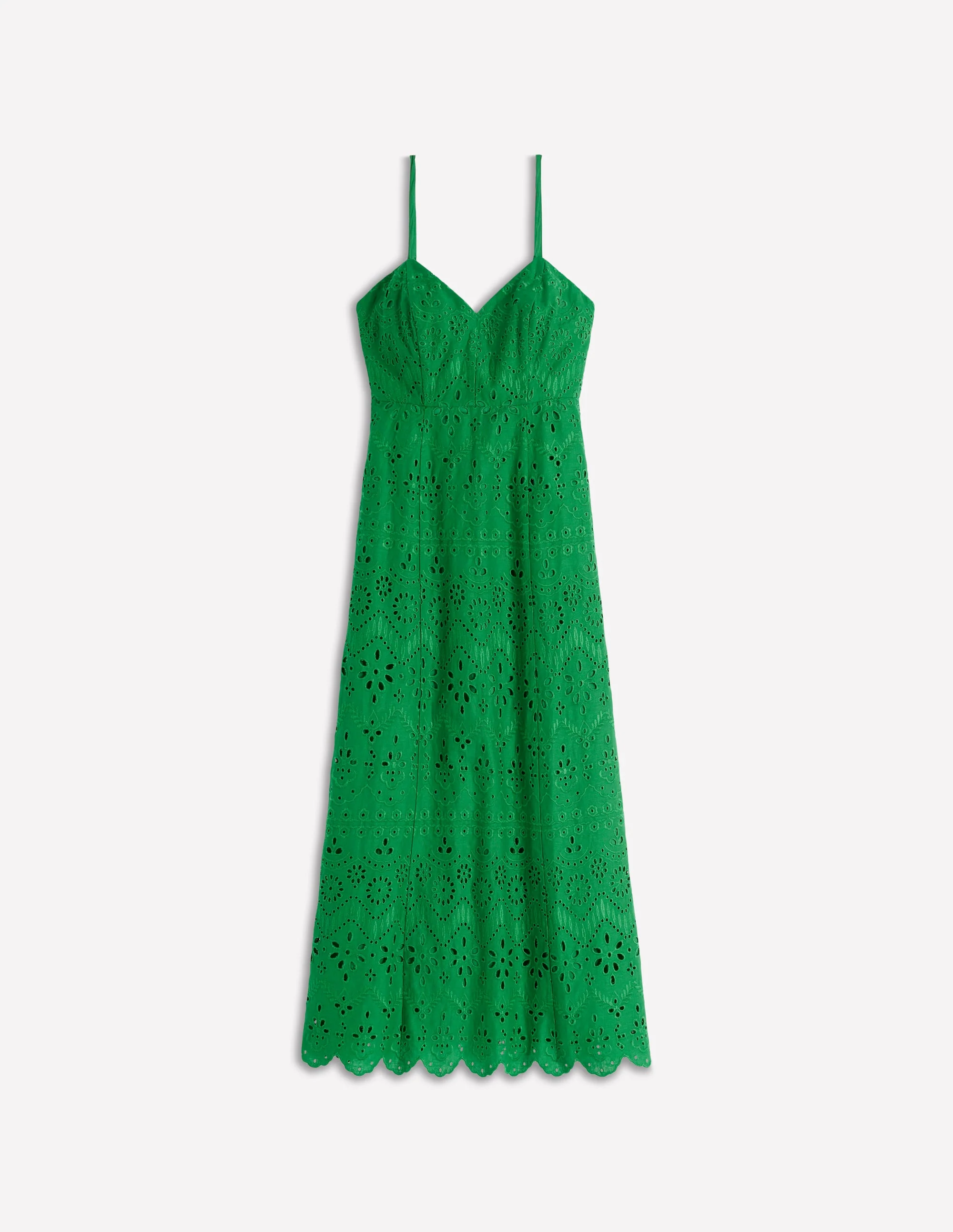 Empire-Kleid aus Leinen mit Lochstickerei-Sattes Smaragdgrün Lochstickerei - Image 7
