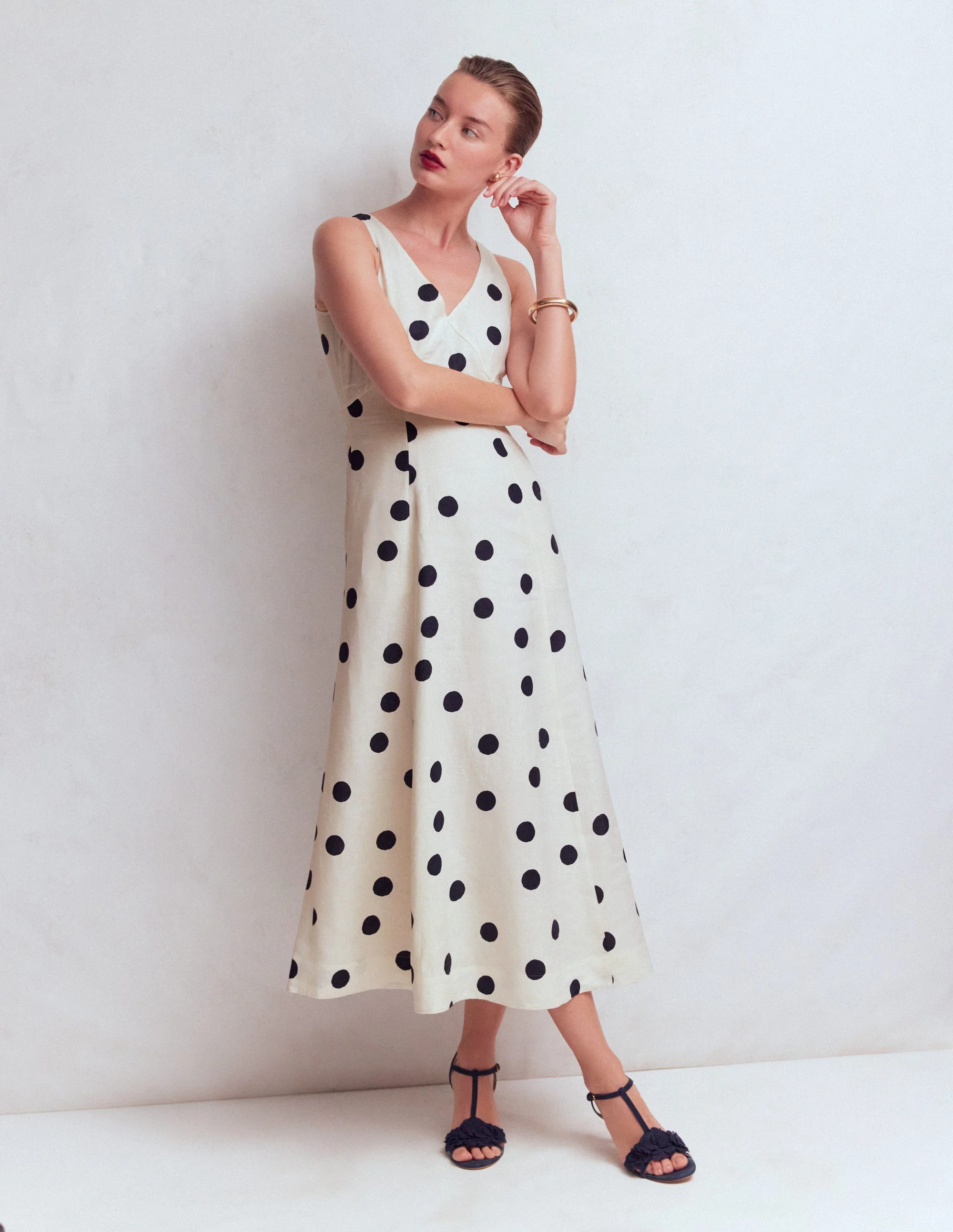 Empire-Leinenkleid mit Schleifen-Naturweiß Gemalte Tupfen - Image 5