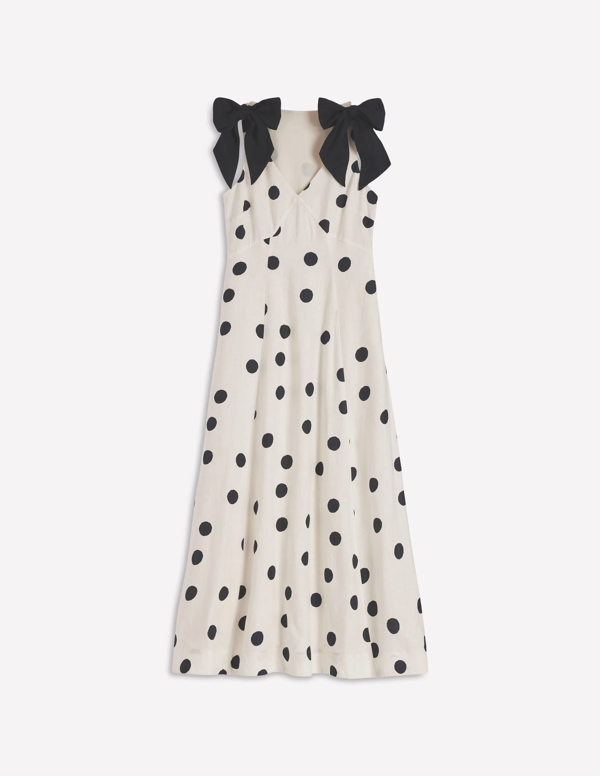 Empire-Leinenkleid mit Schleifen-Naturweiß Gemalte Tupfen - Image 7