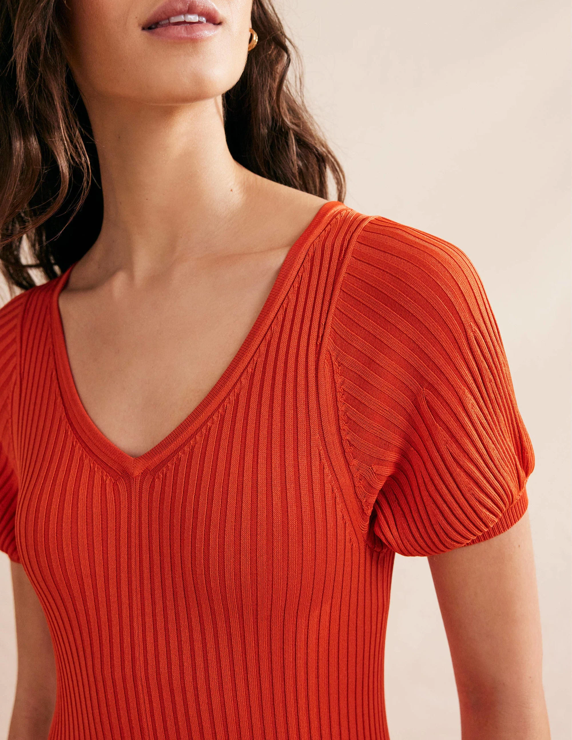 Empire-Strickkleid mit schrägen Nähten-Kumquatorange - Image 3