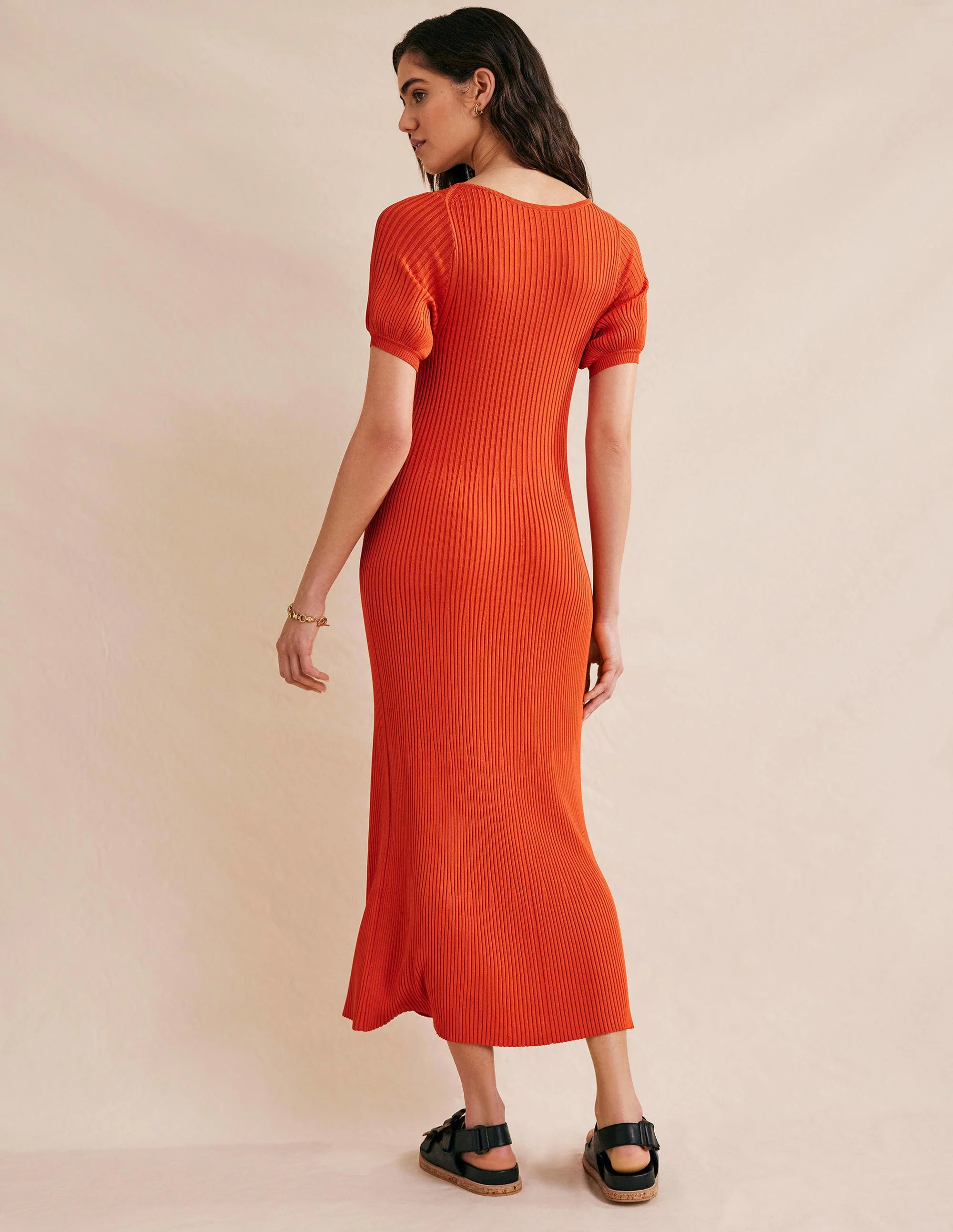 Empire-Strickkleid mit schrägen Nähten-Kumquatorange - Image 4