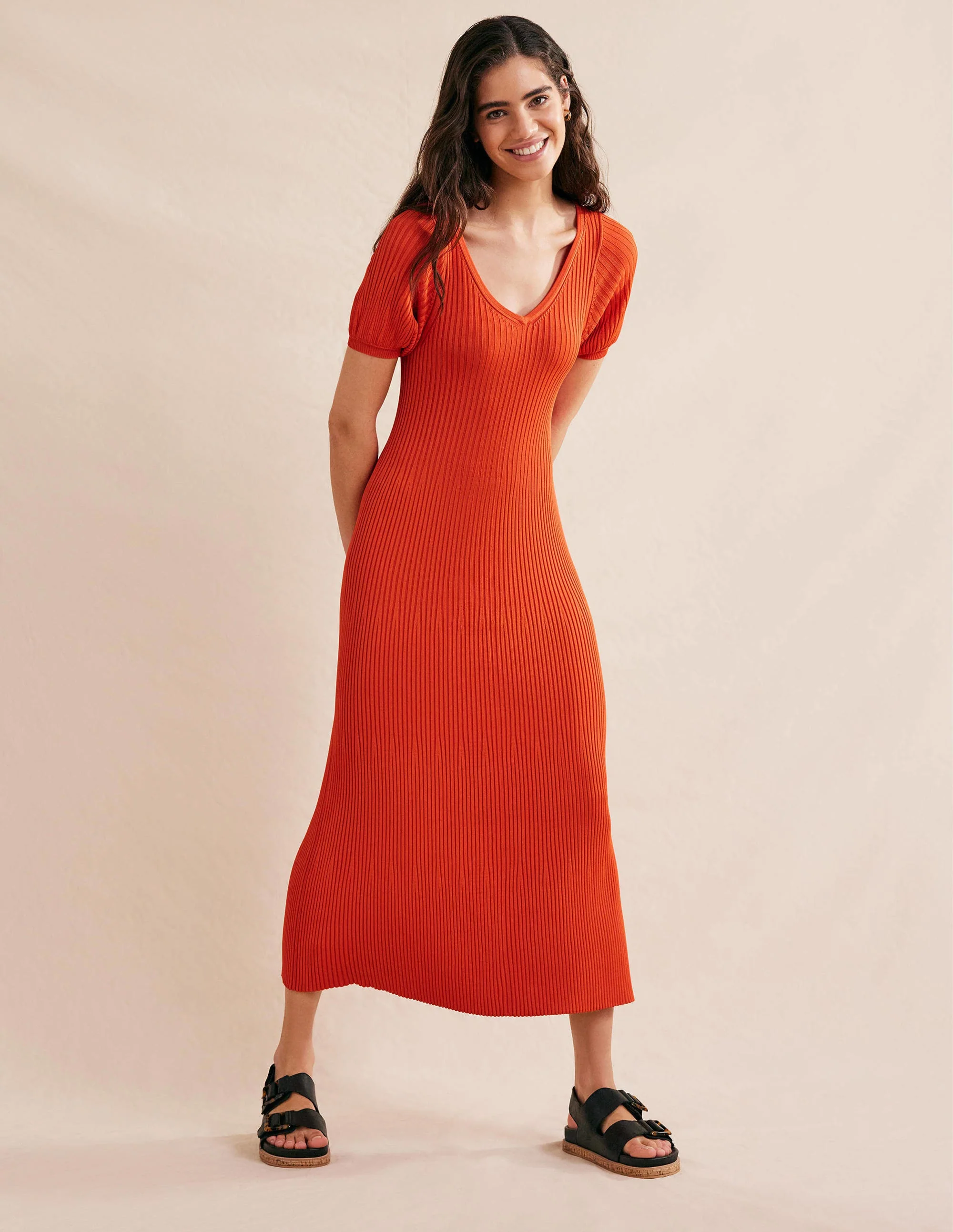Empire-Strickkleid mit schrägen Nähten-Kumquatorange - Image 5