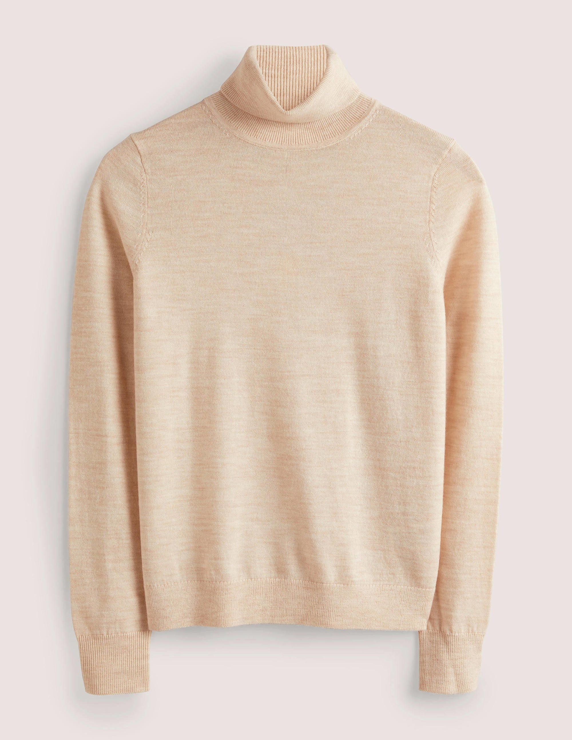 Eng geschnittener Rollkragenpullover aus Merinowolle-Hellbeige Melange - Image 6