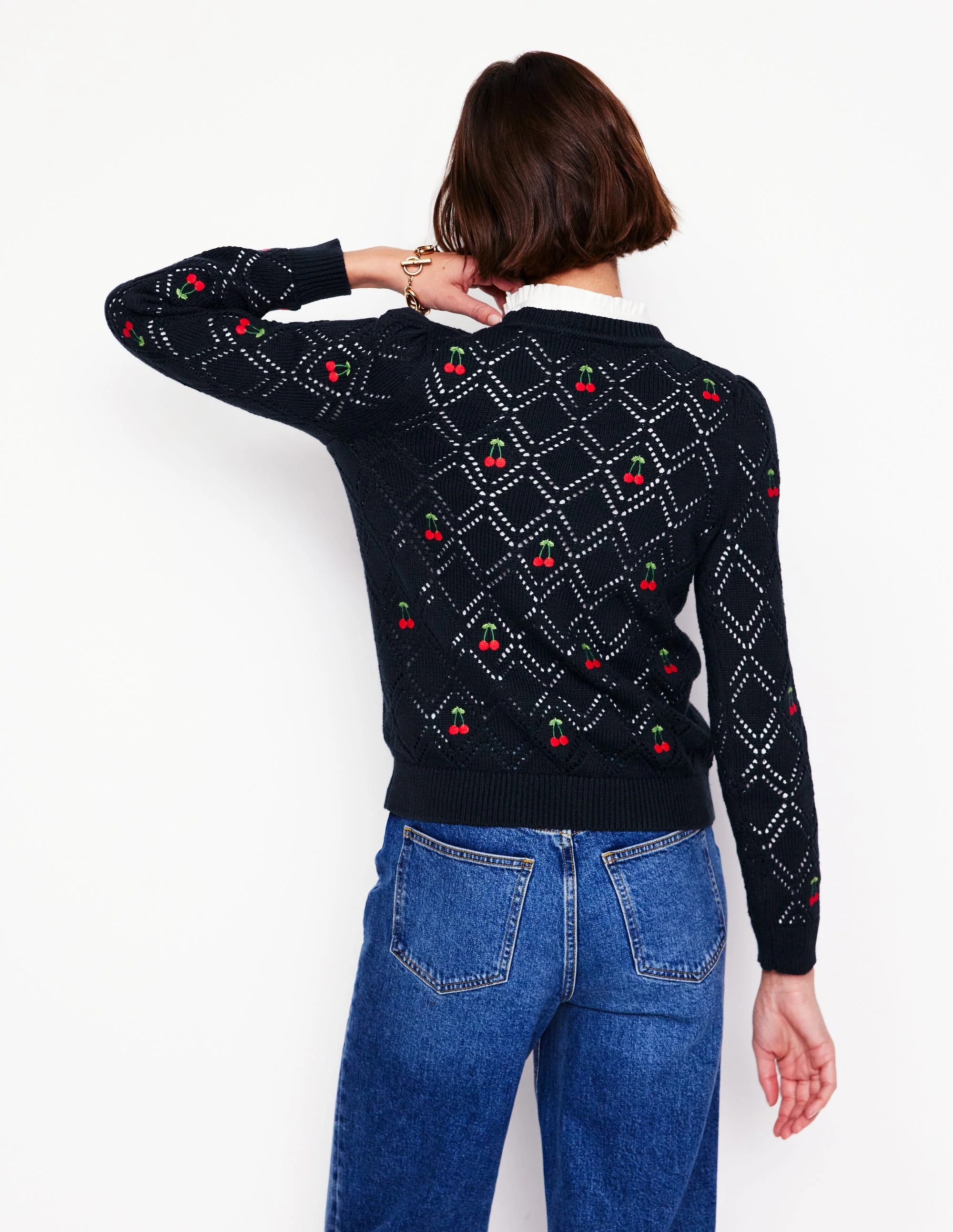 Enid Pullover mit Stickerei-Marineblau, Kirschen - Image 4