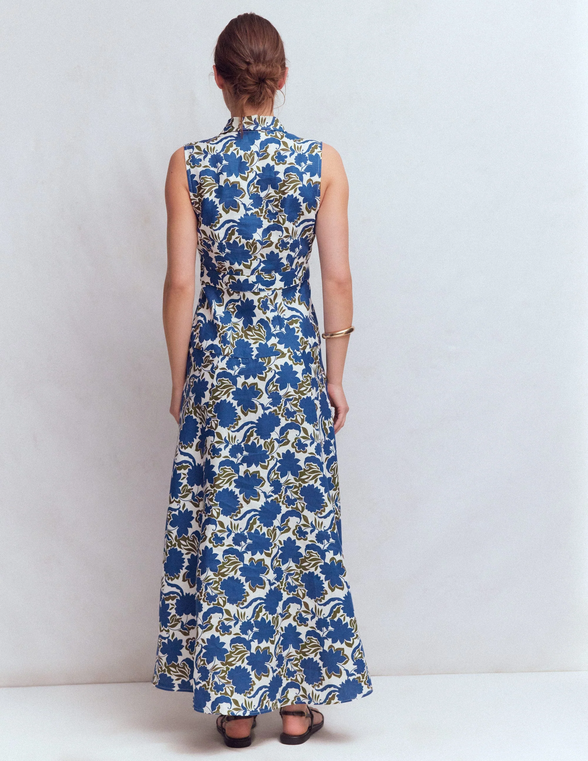 Erma Leinenkleid mit tiefer Taille-Blau Schattenblüte - Image 3