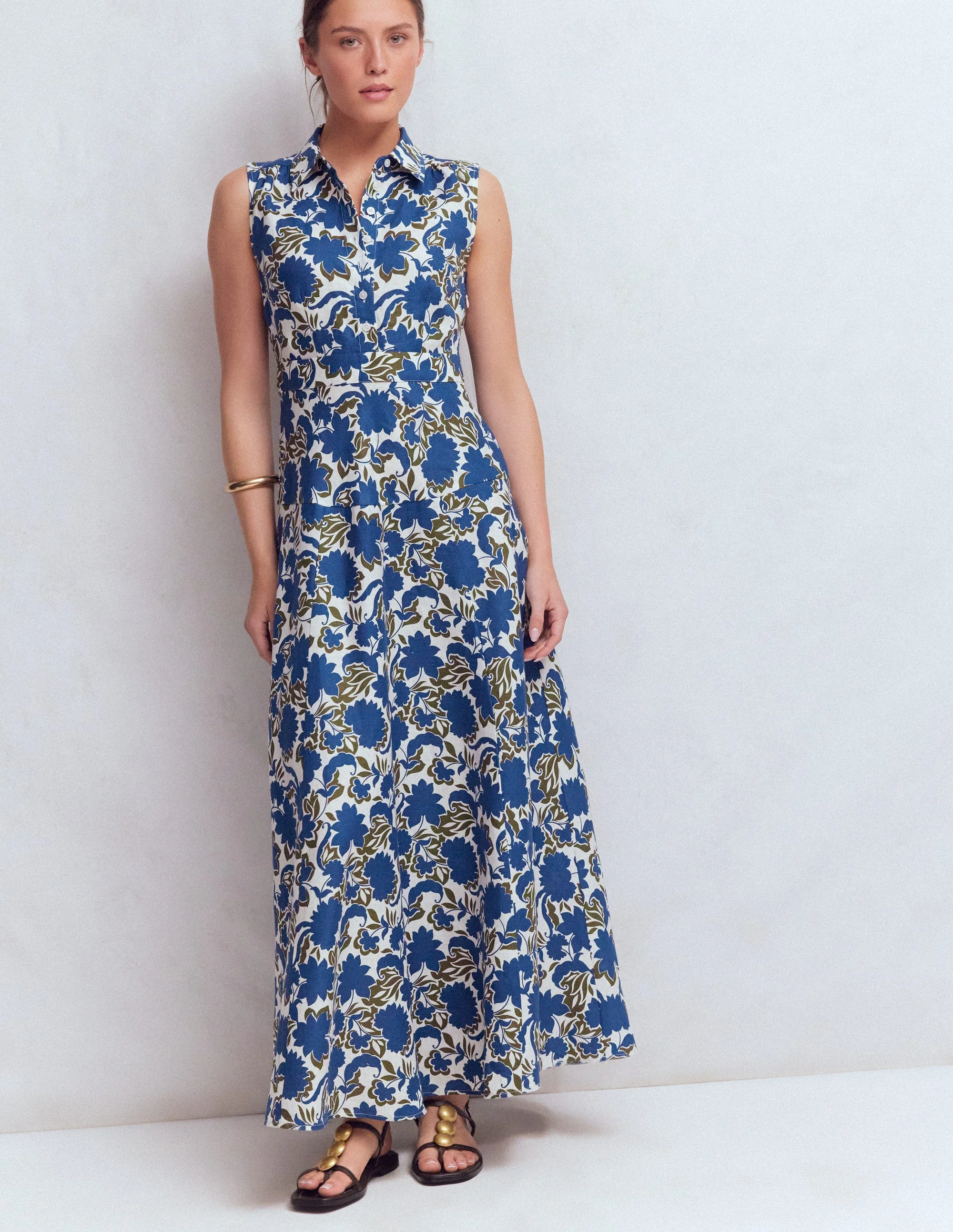 Erma Leinenkleid mit tiefer Taille-Blau Schattenblüte - Image 4