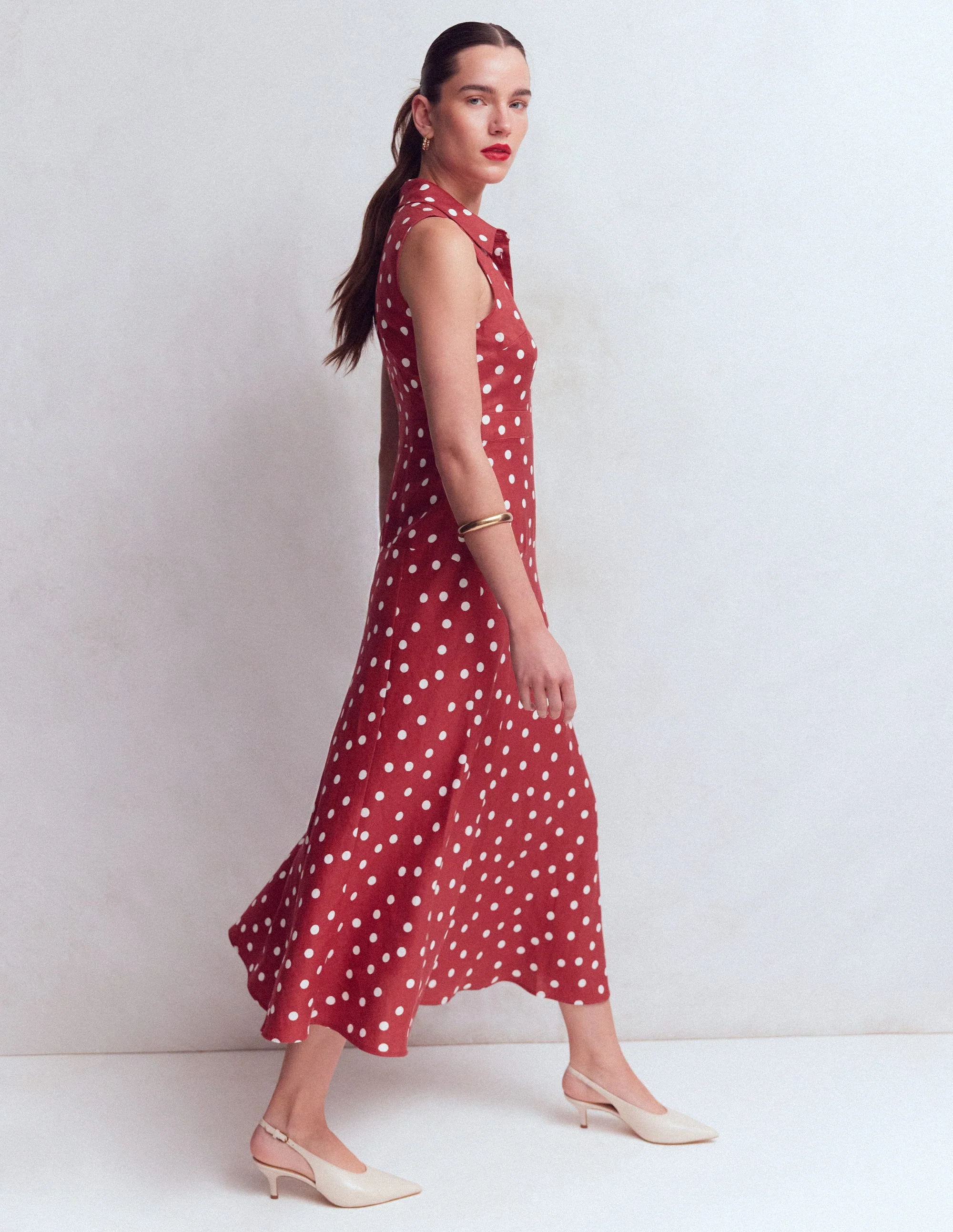 Erma Leinenkleid mit tiefer Taille-Rot Gemalte Tupfen - Image 3