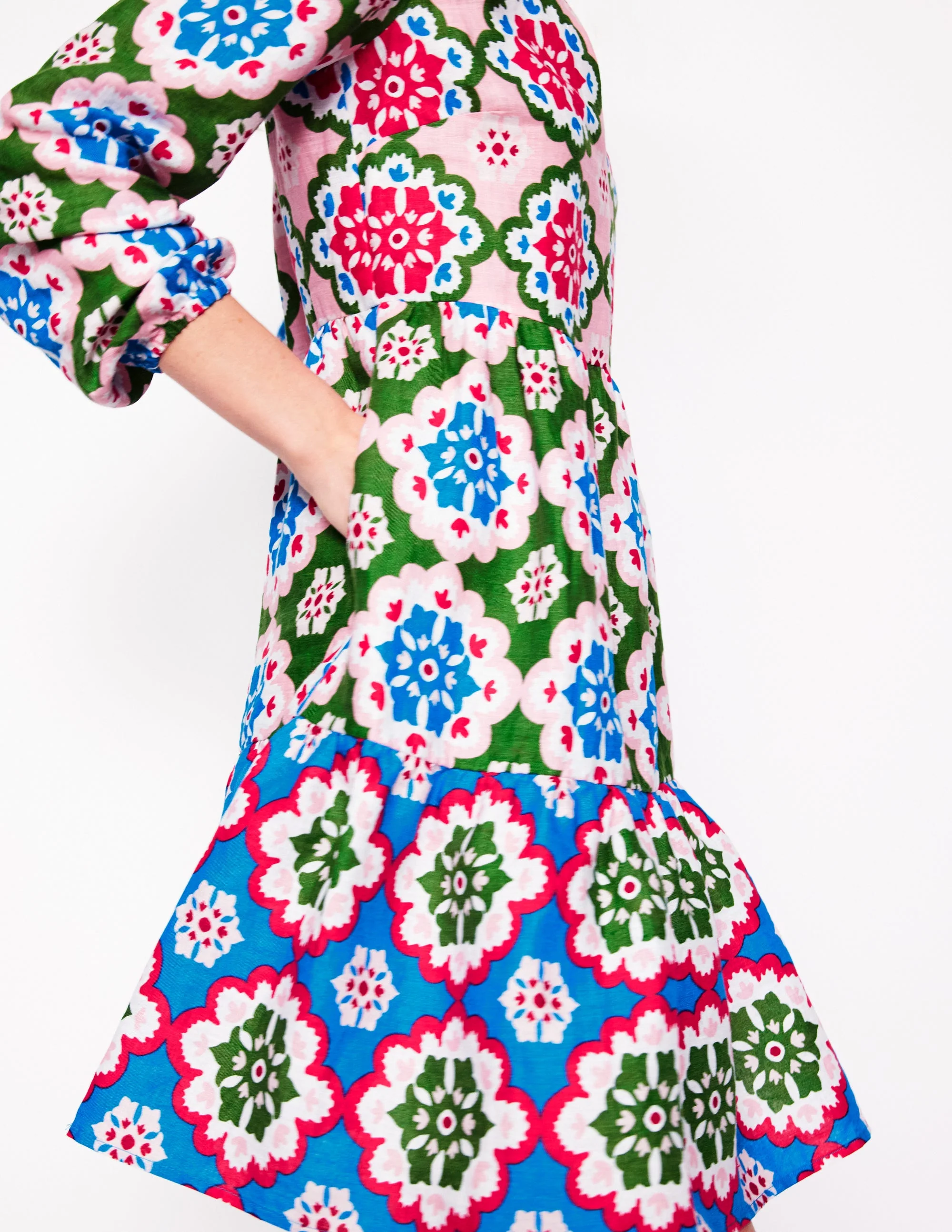 Esme Minikleid aus Leinen-Bunt, Geometrisches Blüten-Muster - Image 3