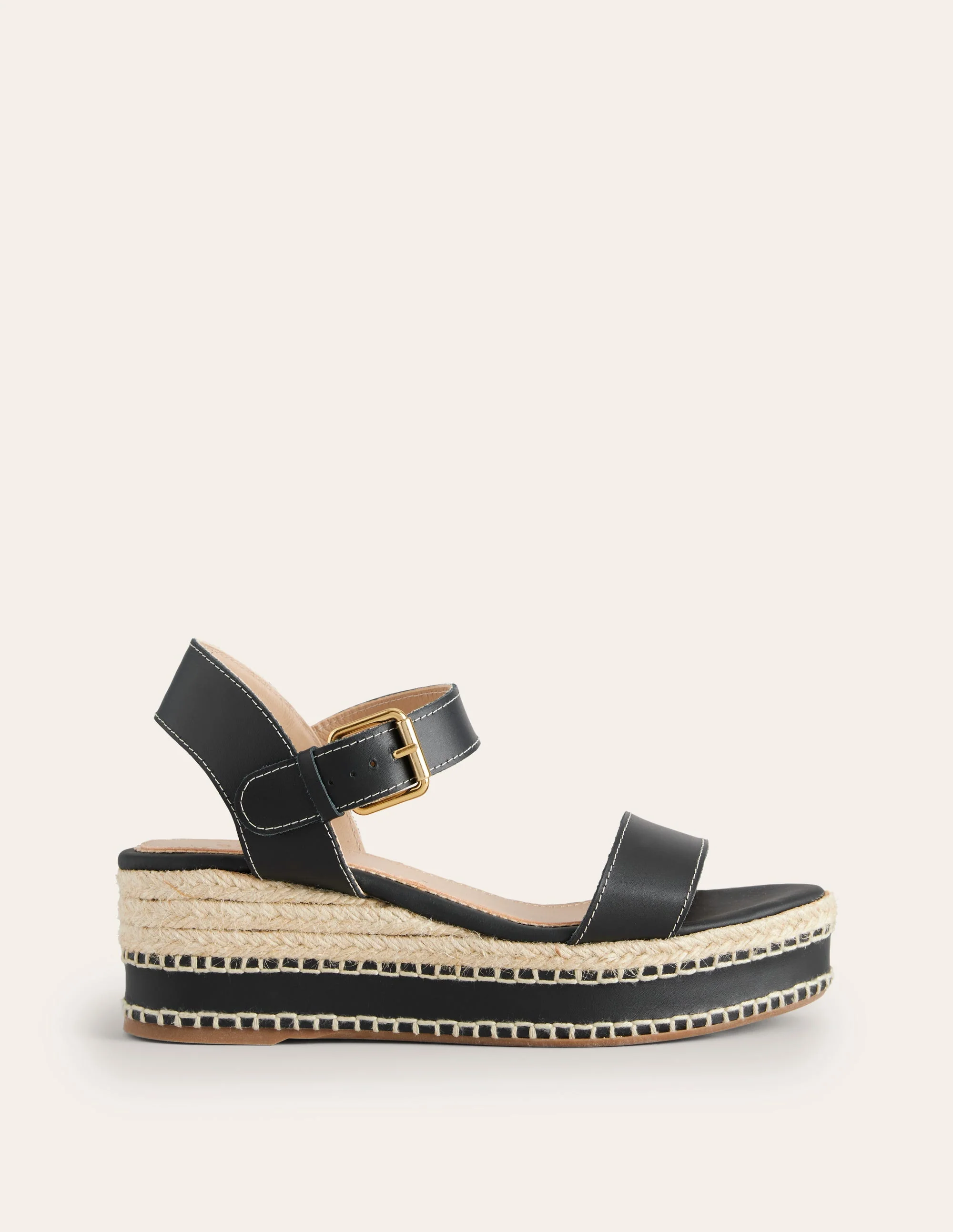 Espadrilles mit Keilabsatz und Ziernaht-Schwarz - Image 2