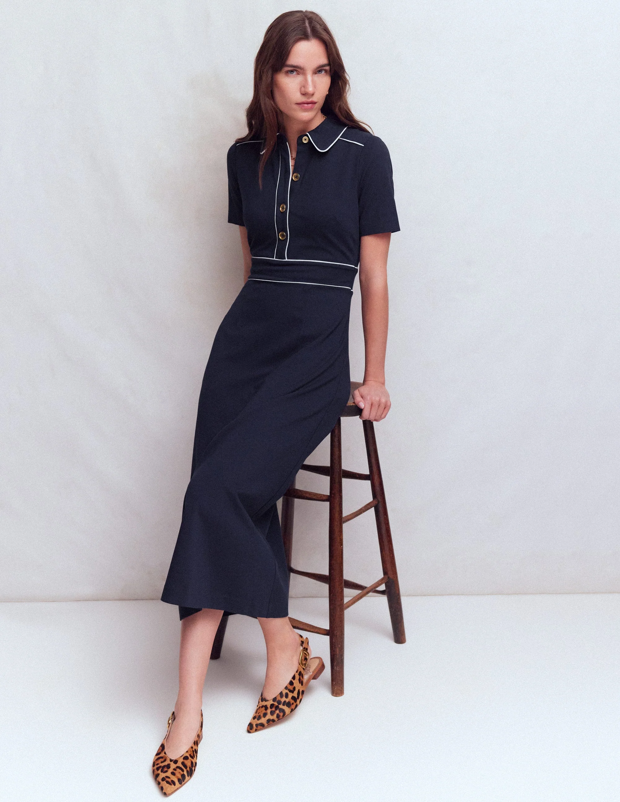 Etta Paspeliertes Ponte-Kleid-Marineblau