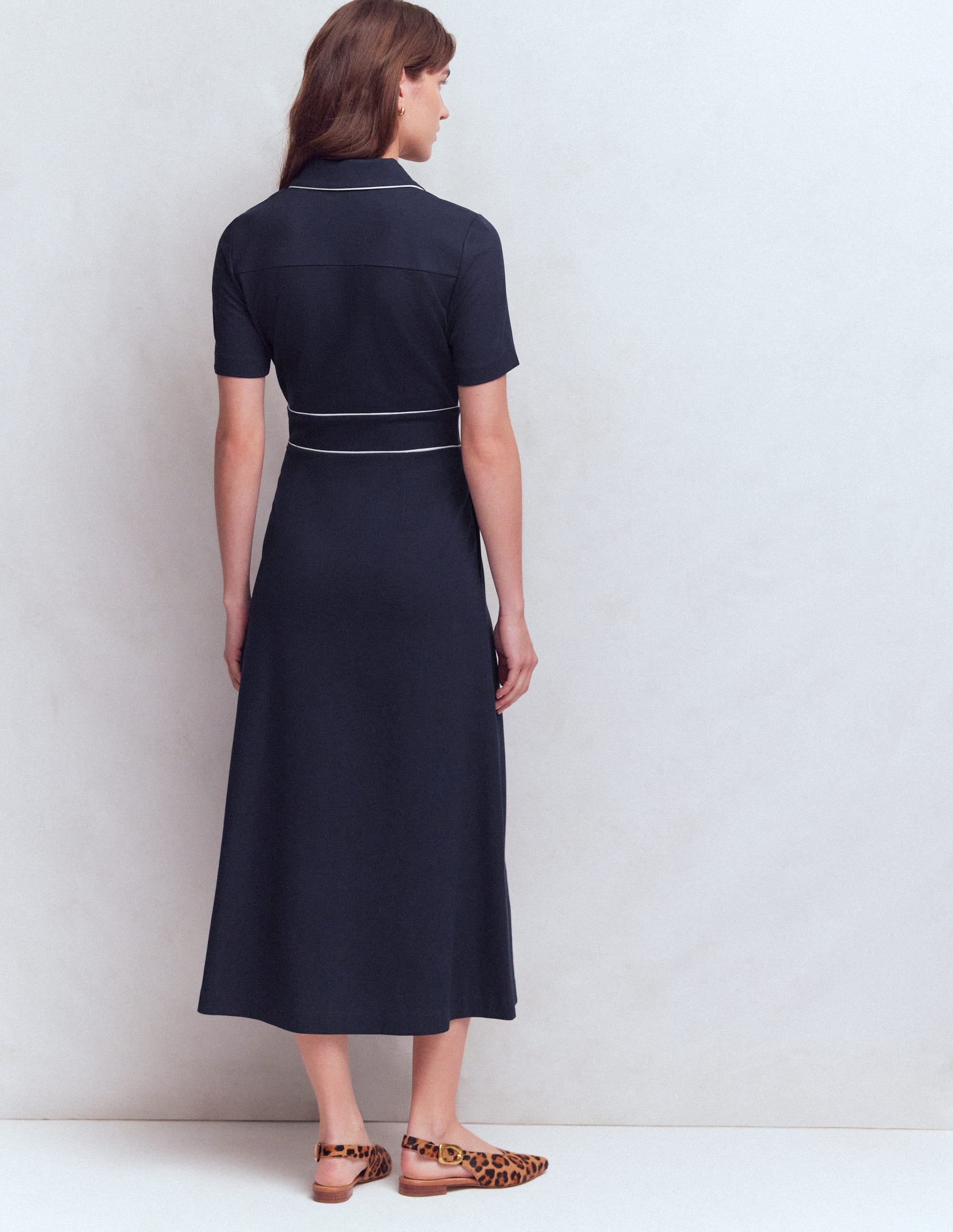 Etta Paspeliertes Ponte-Kleid-Marineblau - Image 3