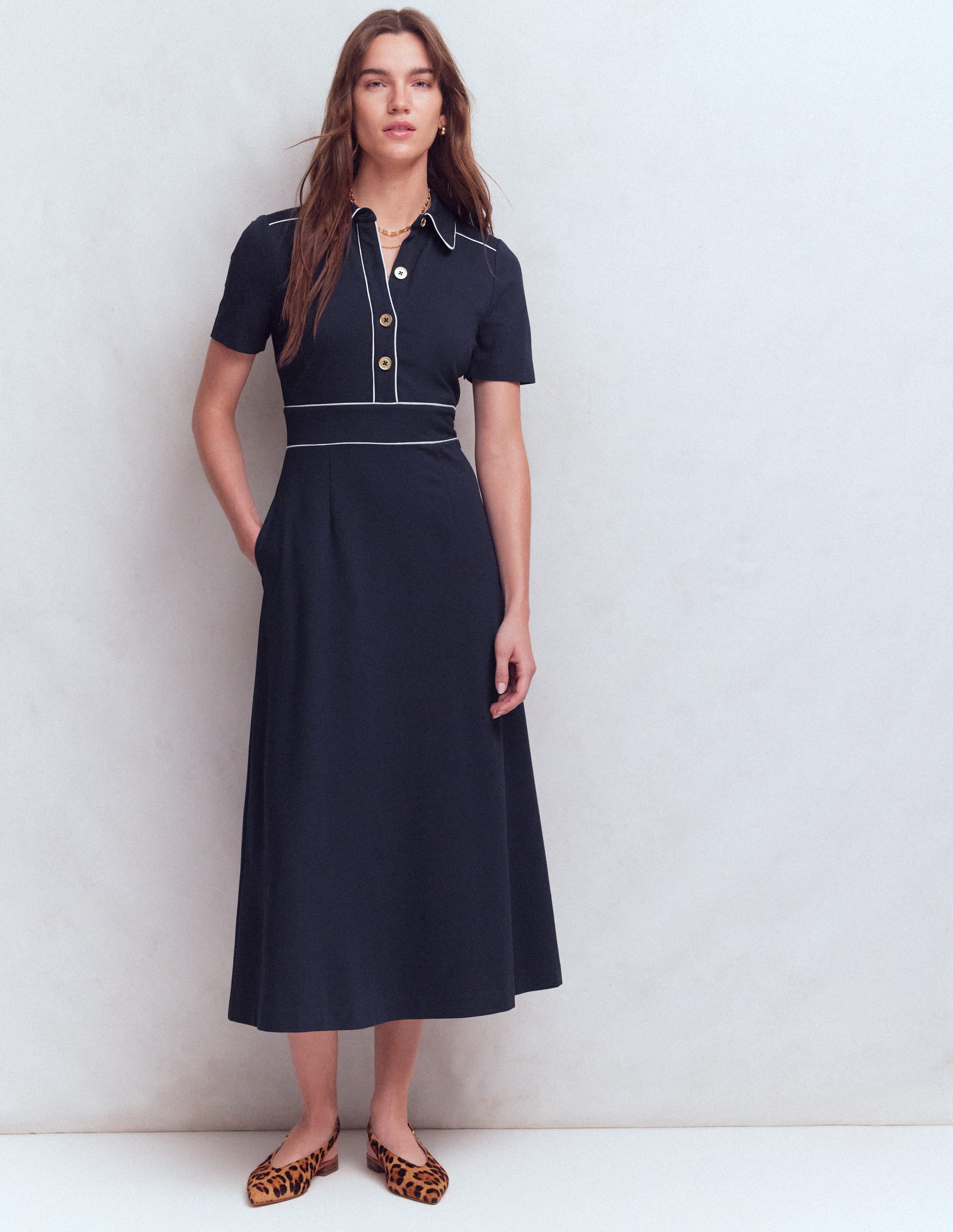 Etta Paspeliertes Ponte-Kleid-Marineblau - Image 4