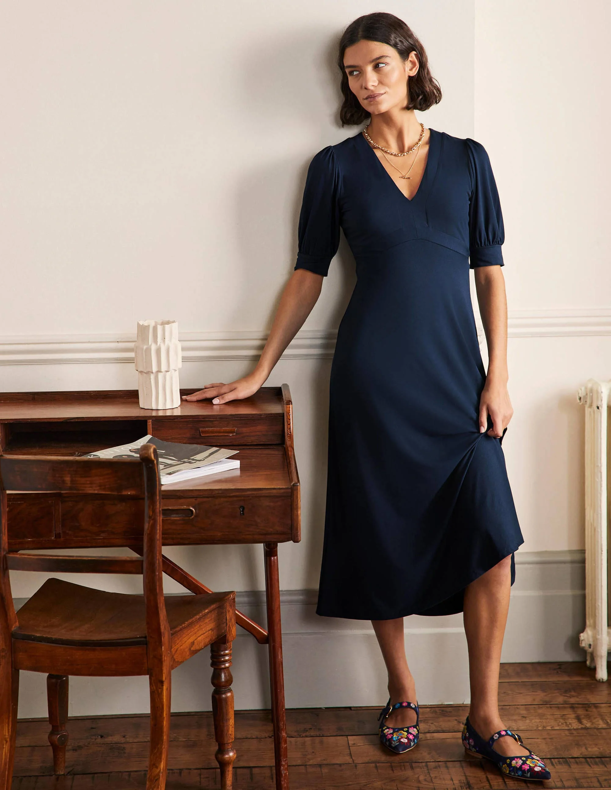 Eva Jersey-Midikleid-Marineblau
