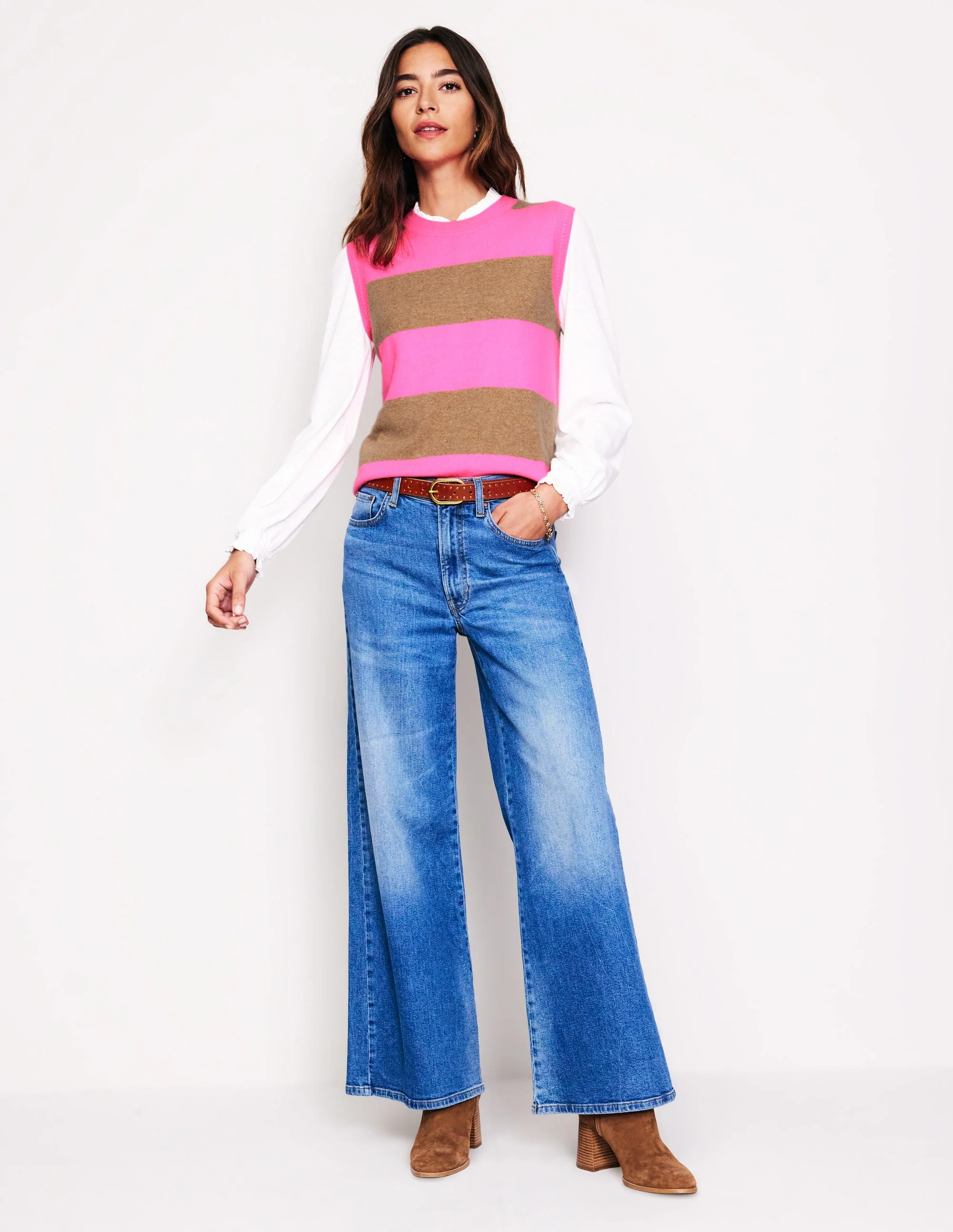 Eva Kaschmir-Pullunder-Kamelbraun Meliert/Neonpink - Image 4