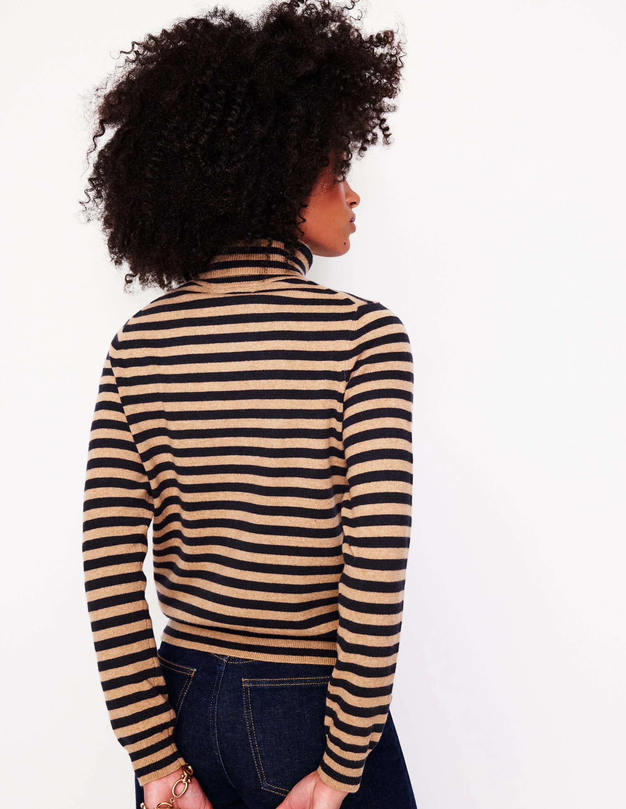 Eva Kaschmir-Rollkragenpullover-Kamelbraun Meliert, Marineblau - Image 3