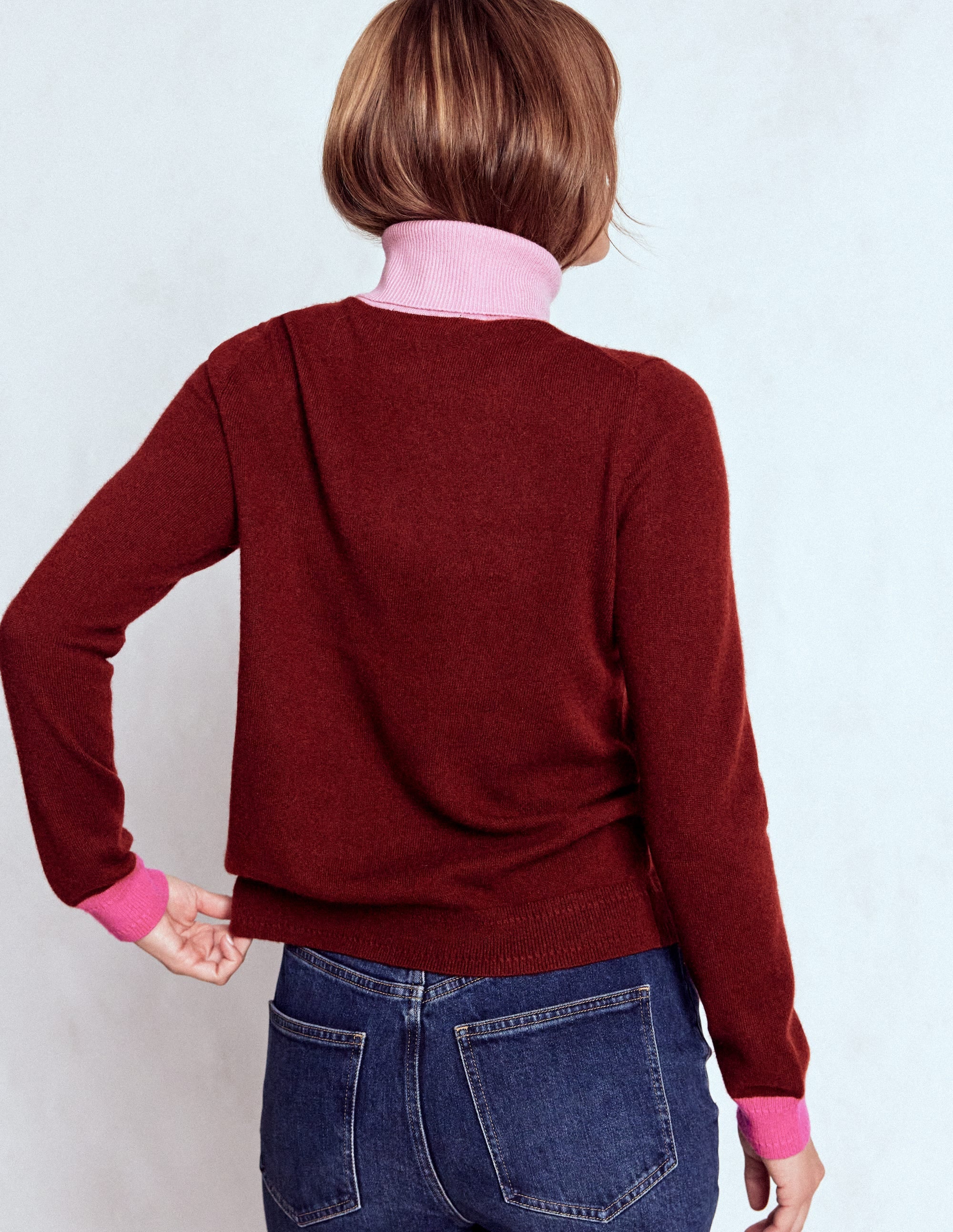 Eva Kaschmir-Rollkragenpullover-Kastanie, Blockfarben - Image 3