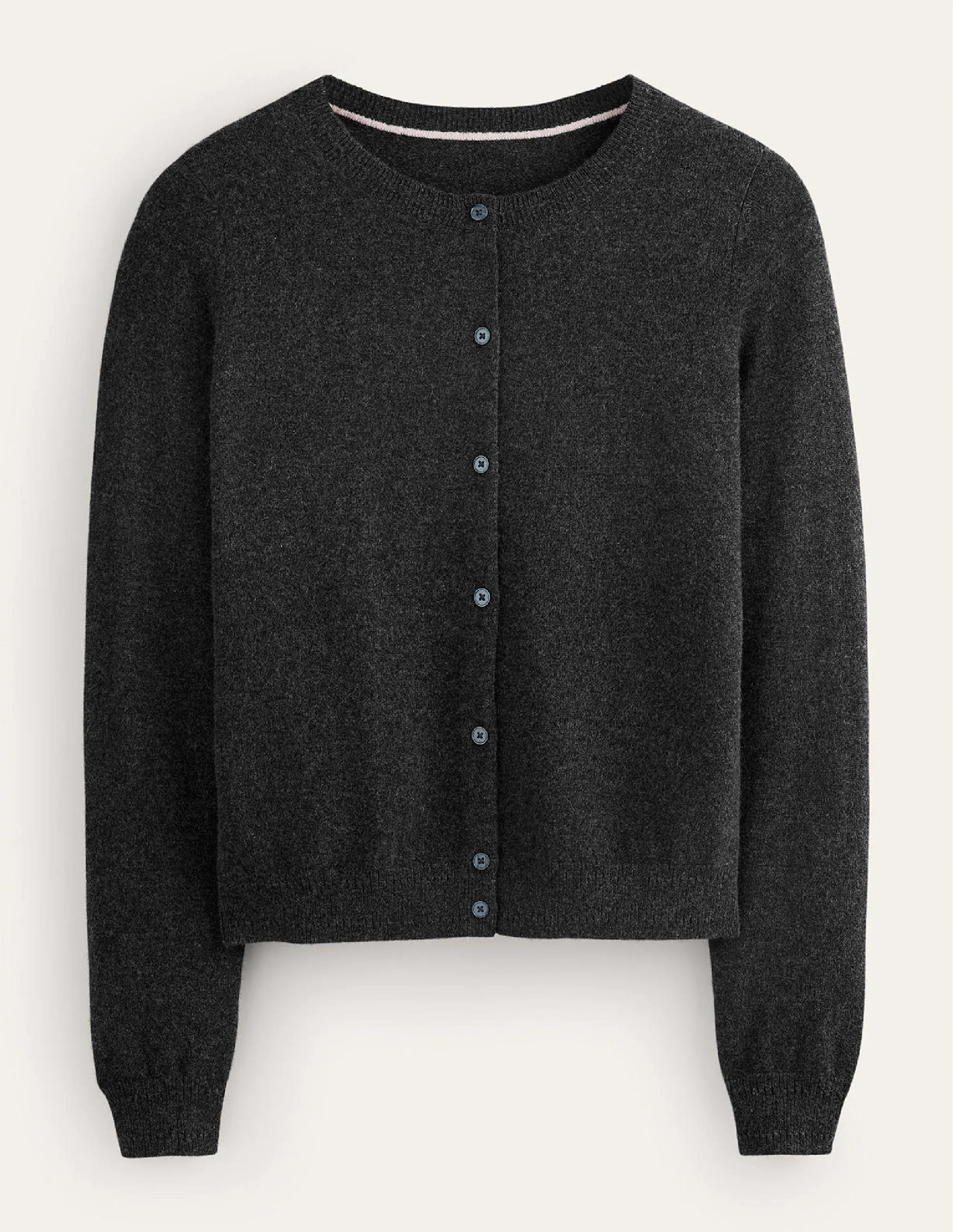 Eva Kaschmir-Strickjacke mit Rundhalsausschnitt-Anthrazit Meliert - Image 5