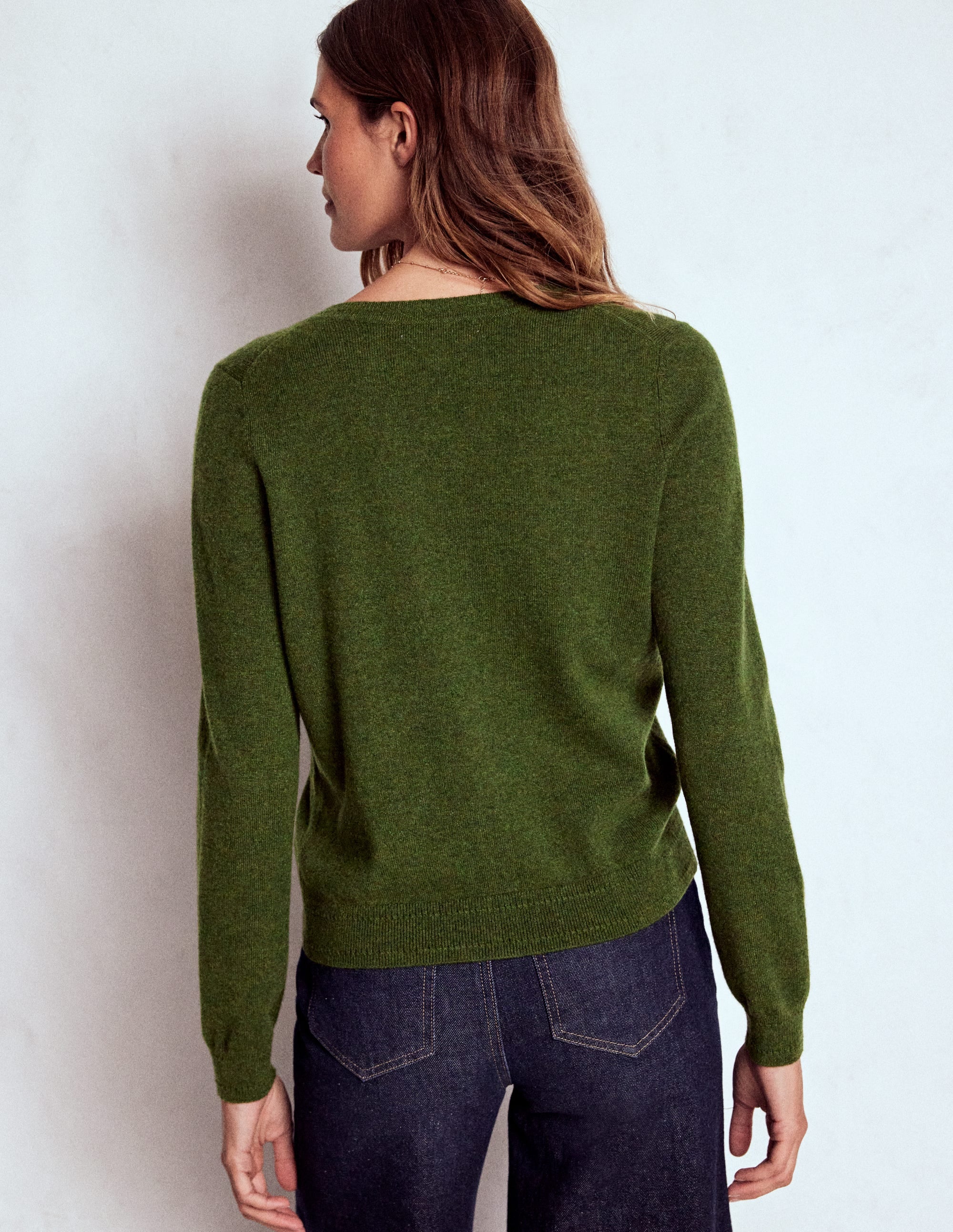 Eva Kaschmir-Strickjacke mit Rundhalsausschnitt-Blattgrün Meliert - Image 3
