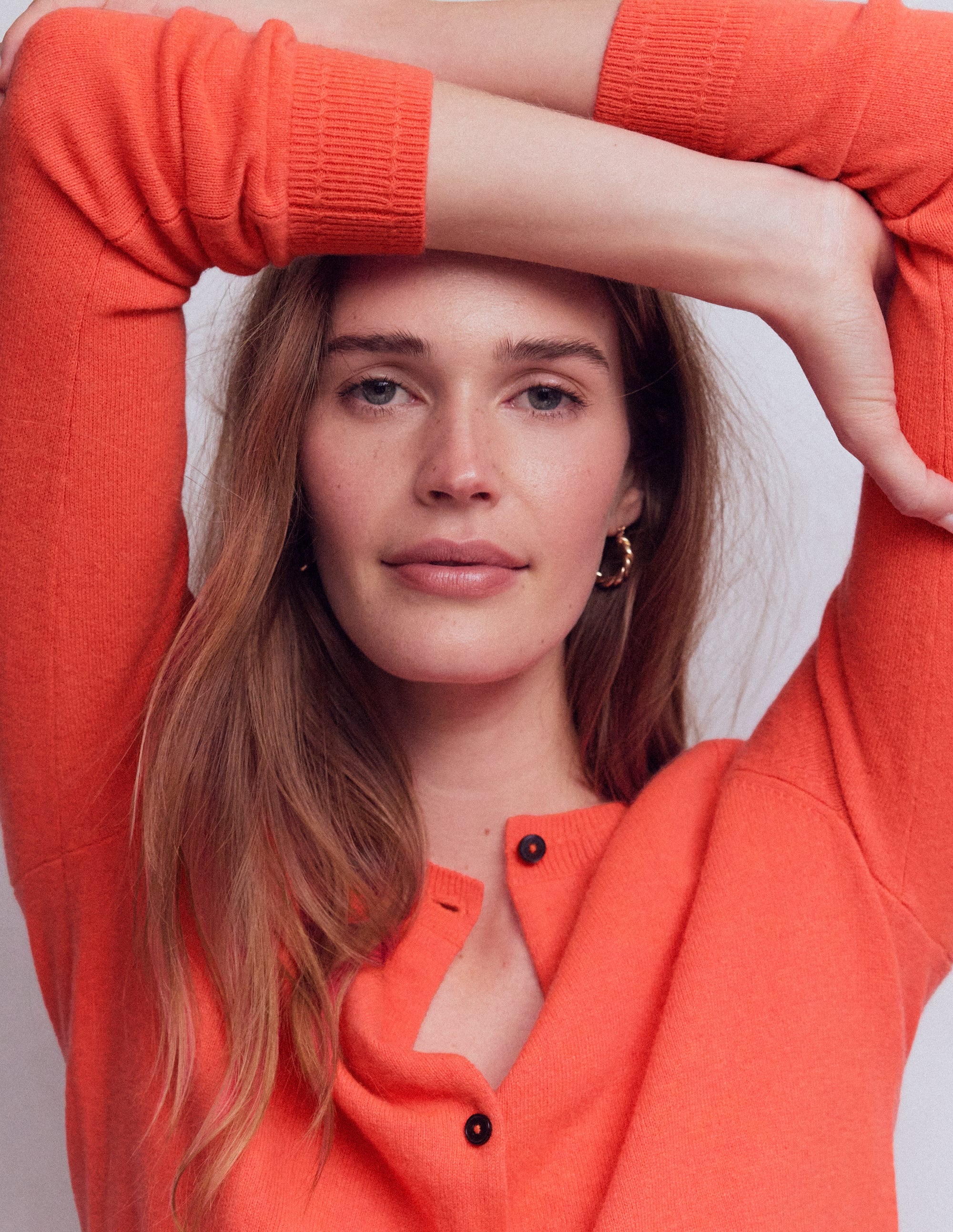 Eva Kaschmir-Strickjacke mit Rundhalsausschnitt-Feuerorange Meliert - Image 2
