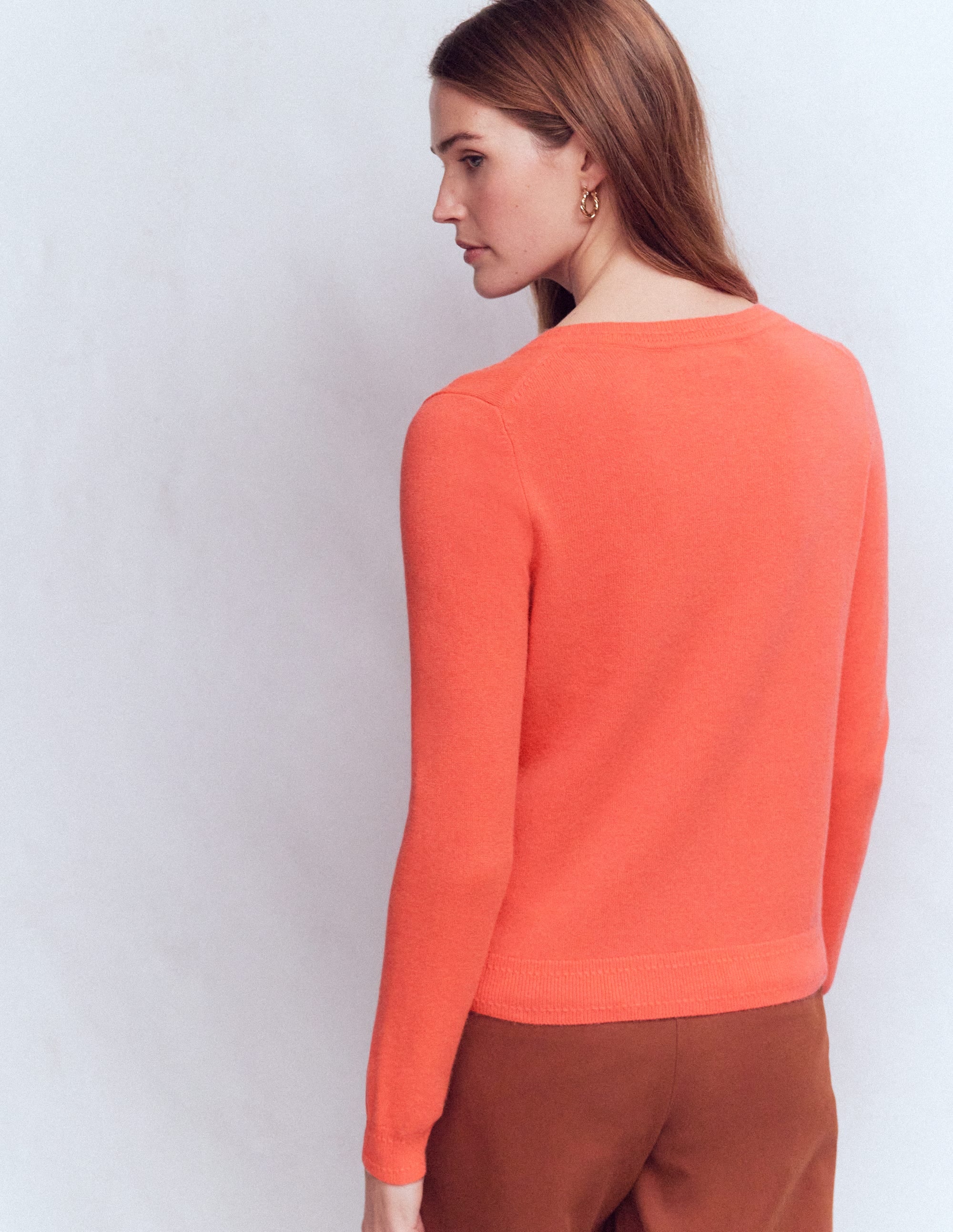 Eva Kaschmir-Strickjacke mit Rundhalsausschnitt-Feuerorange Meliert - Image 3