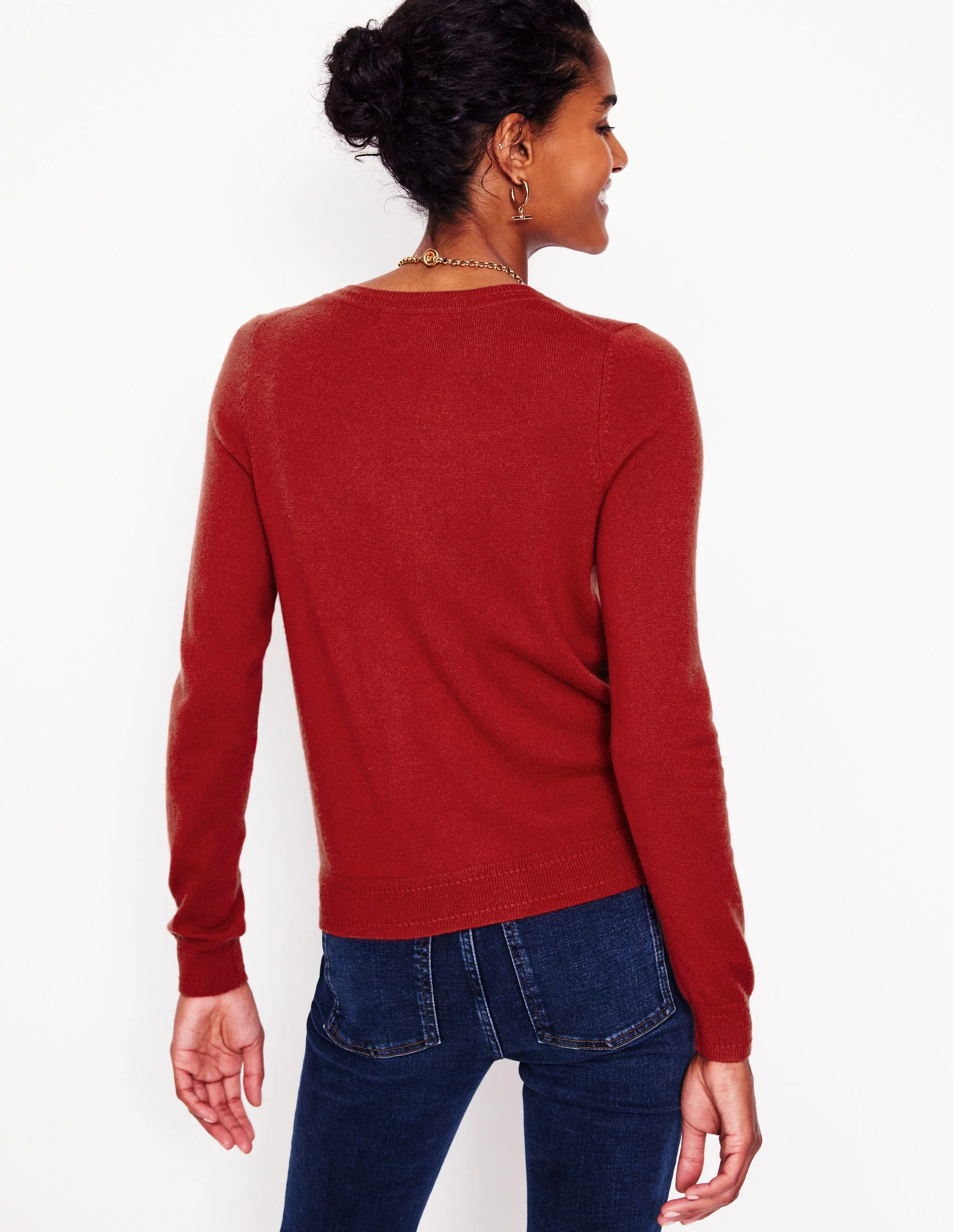 Eva Kaschmir-Strickjacke mit Rundhalsausschnitt-Kupferbraun - Image 3