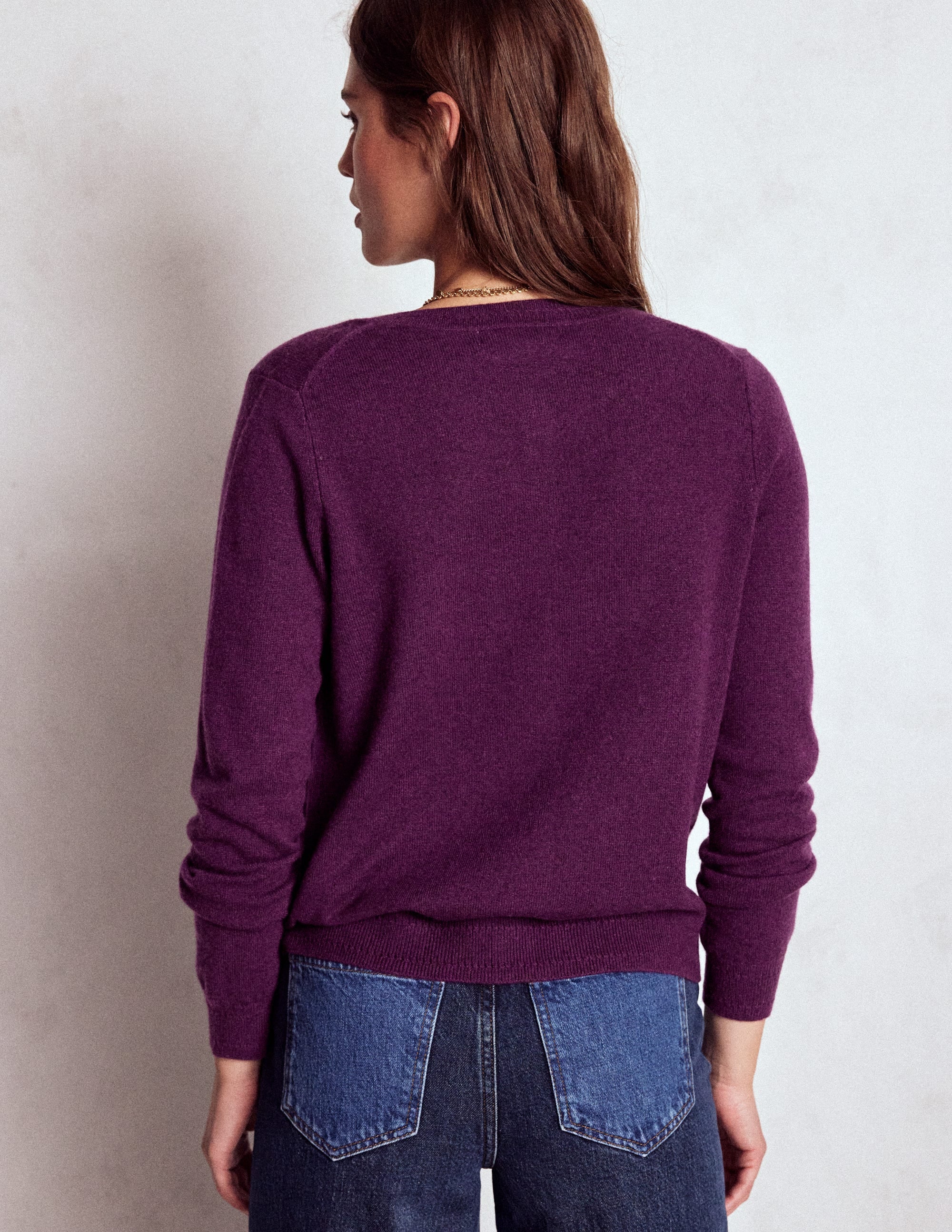Eva Kaschmir-Strickjacke mit Rundhalsausschnitt-Pflaume Melange - Image 3