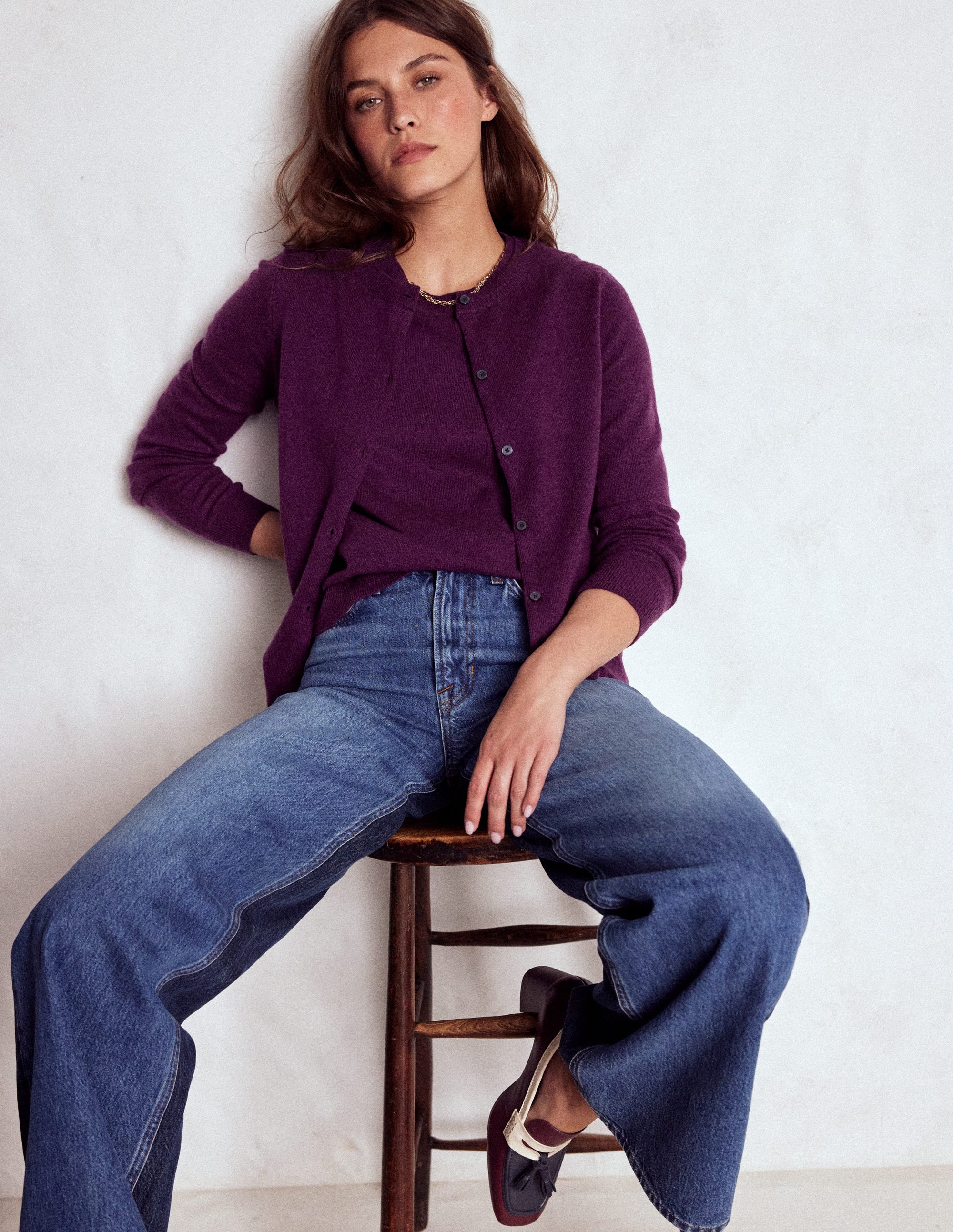 Eva Kaschmir-Strickjacke mit Rundhalsausschnitt-Pflaume Melange - Image 4