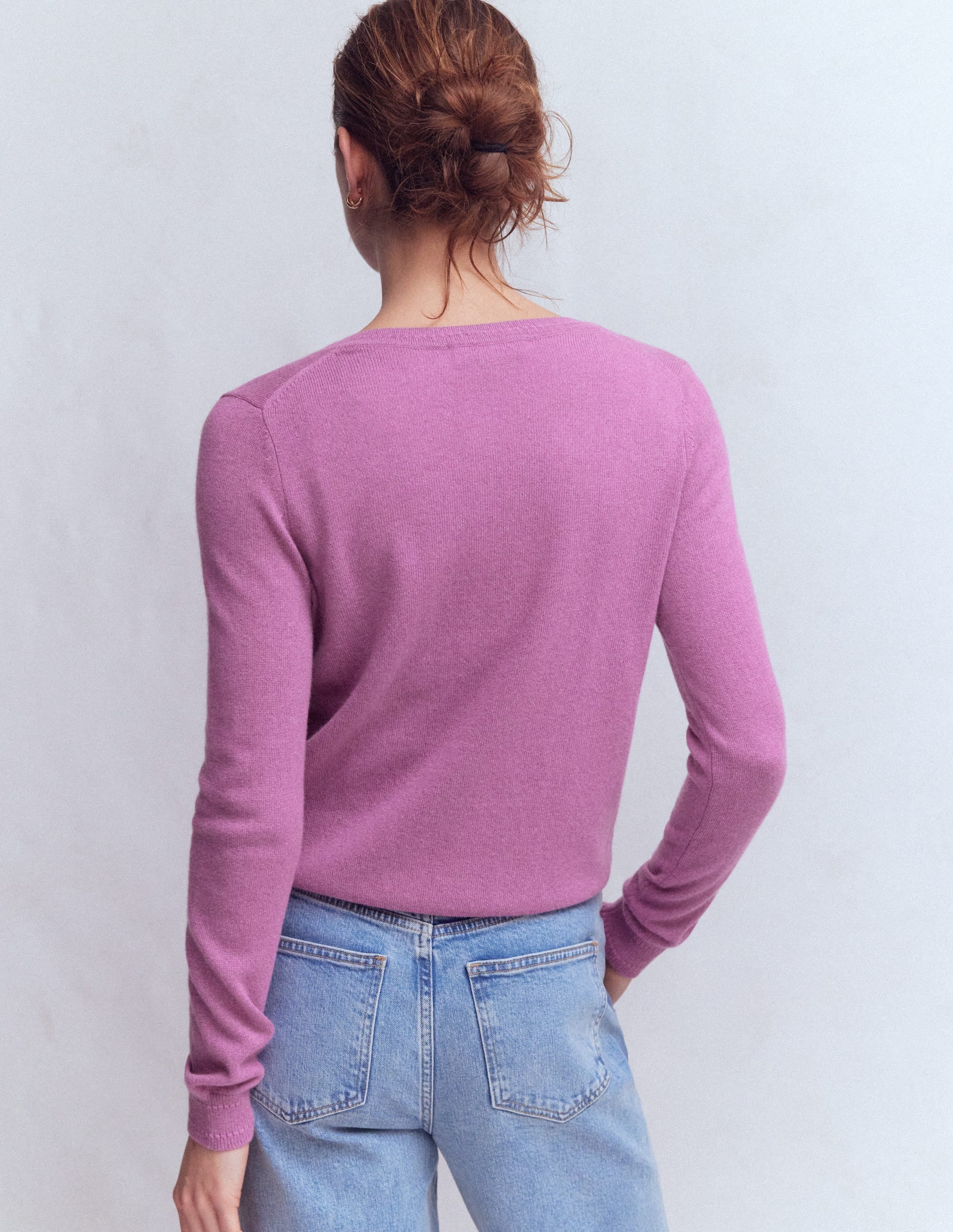Eva Kaschmir-Strickjacke mit Rundhalsausschnitt-Rotklee-Rosa - Image 3